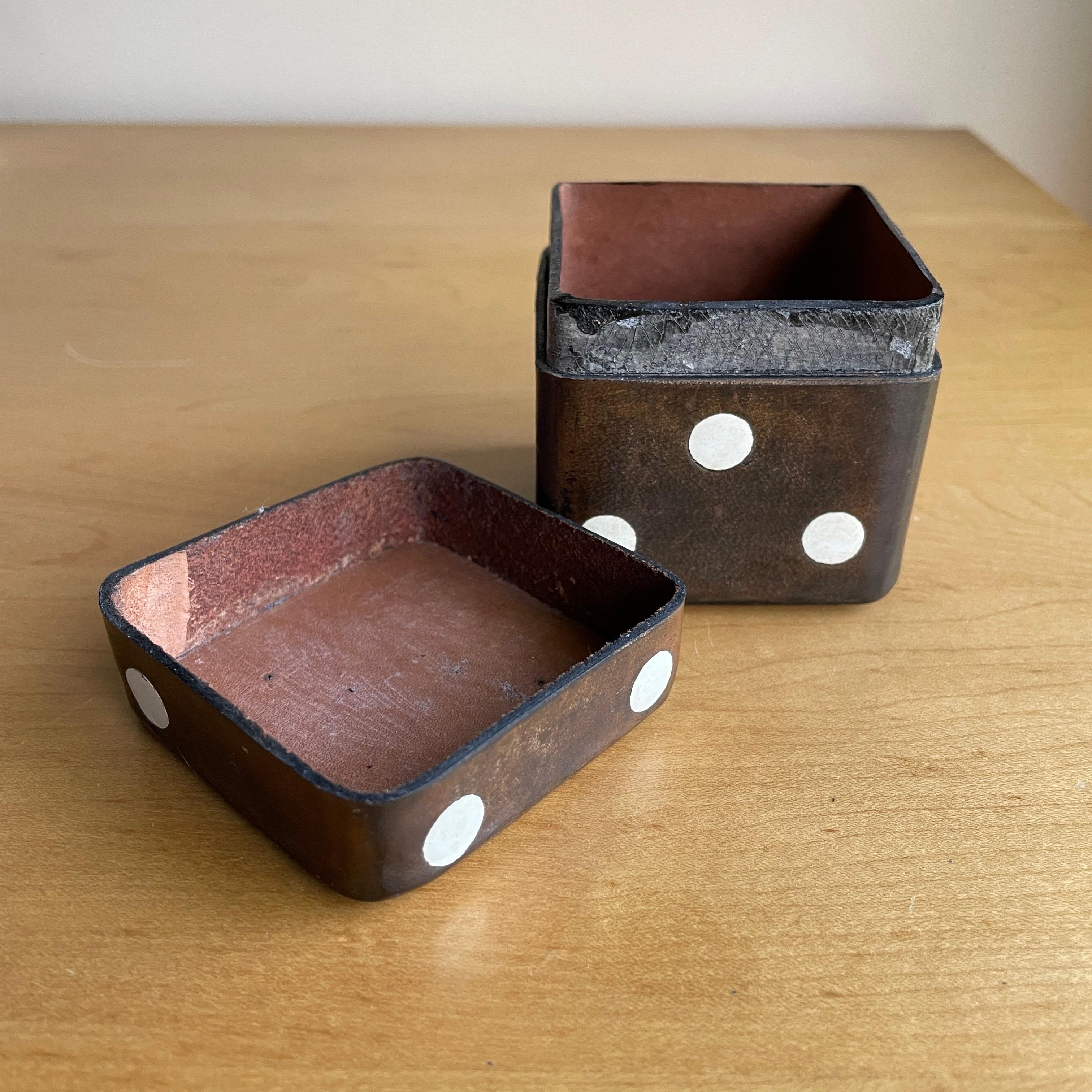 1960s Italian Leather Dice Game Box Italy Die Old Vegas Object Casino Gift For Sale 9