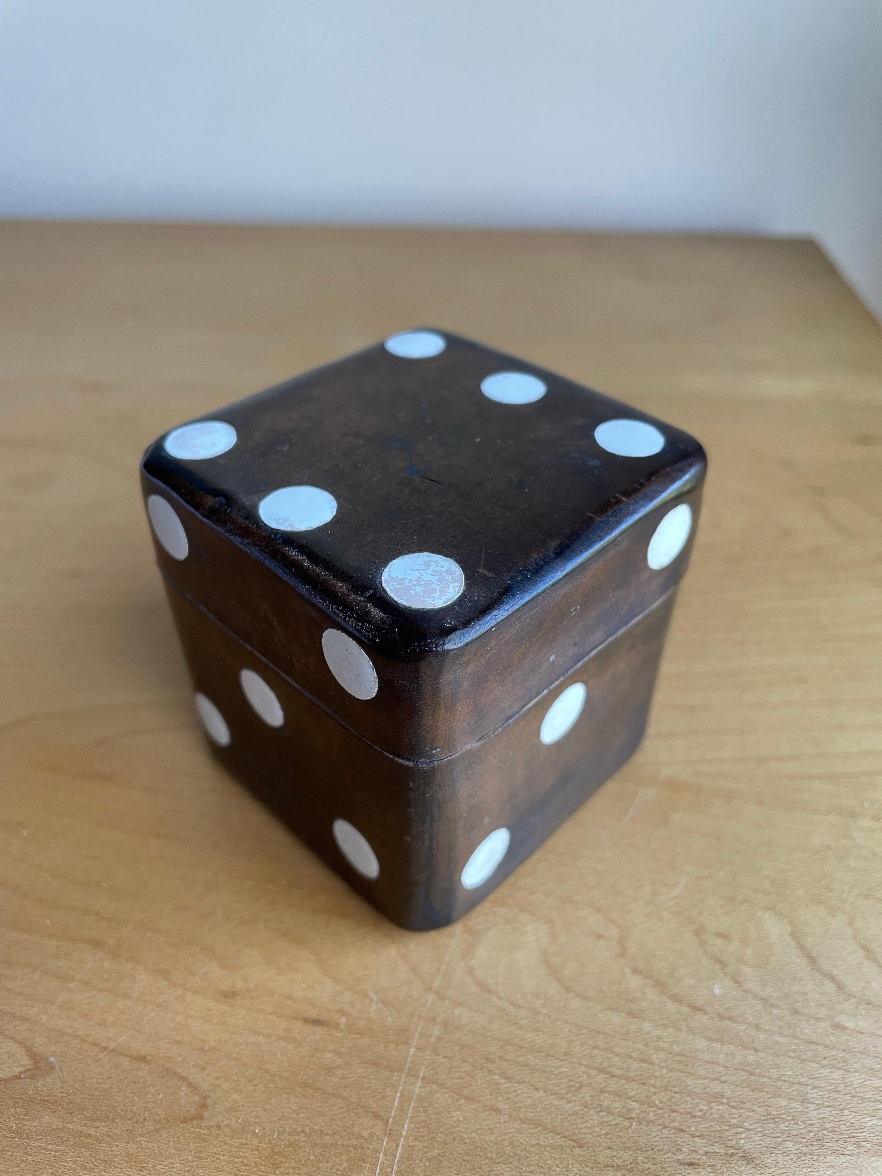 Mid-Century Modern 1960s Italian Leather Dice Game Box Italy Die Old Vegas Object Casino Gift For Sale