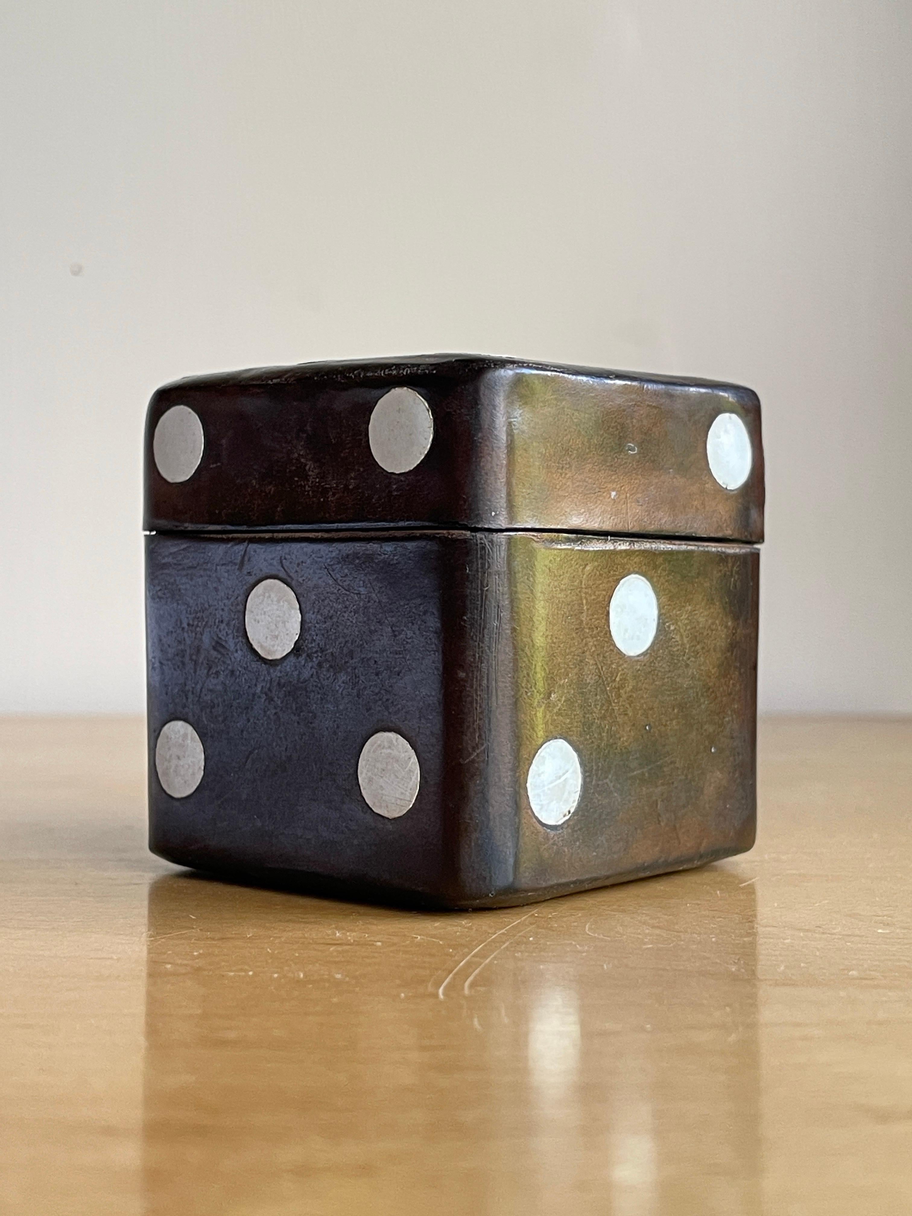 1960s Italian Leather Dice Game Box Italy Die Old Vegas Object Casino Gift For Sale 1