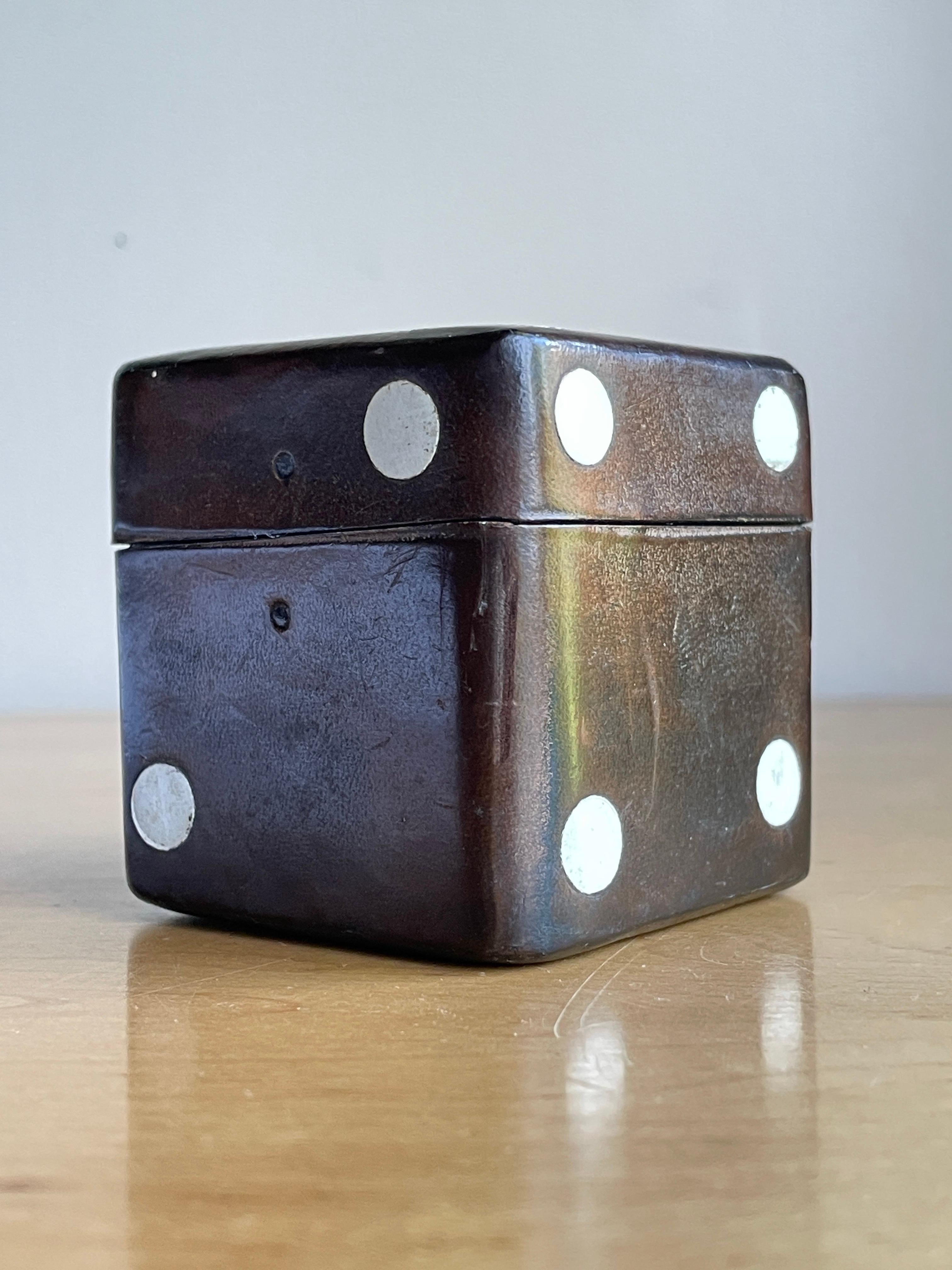 1960s Italian Leather Dice Game Box Italy Die Old Vegas Object Casino Gift For Sale 2