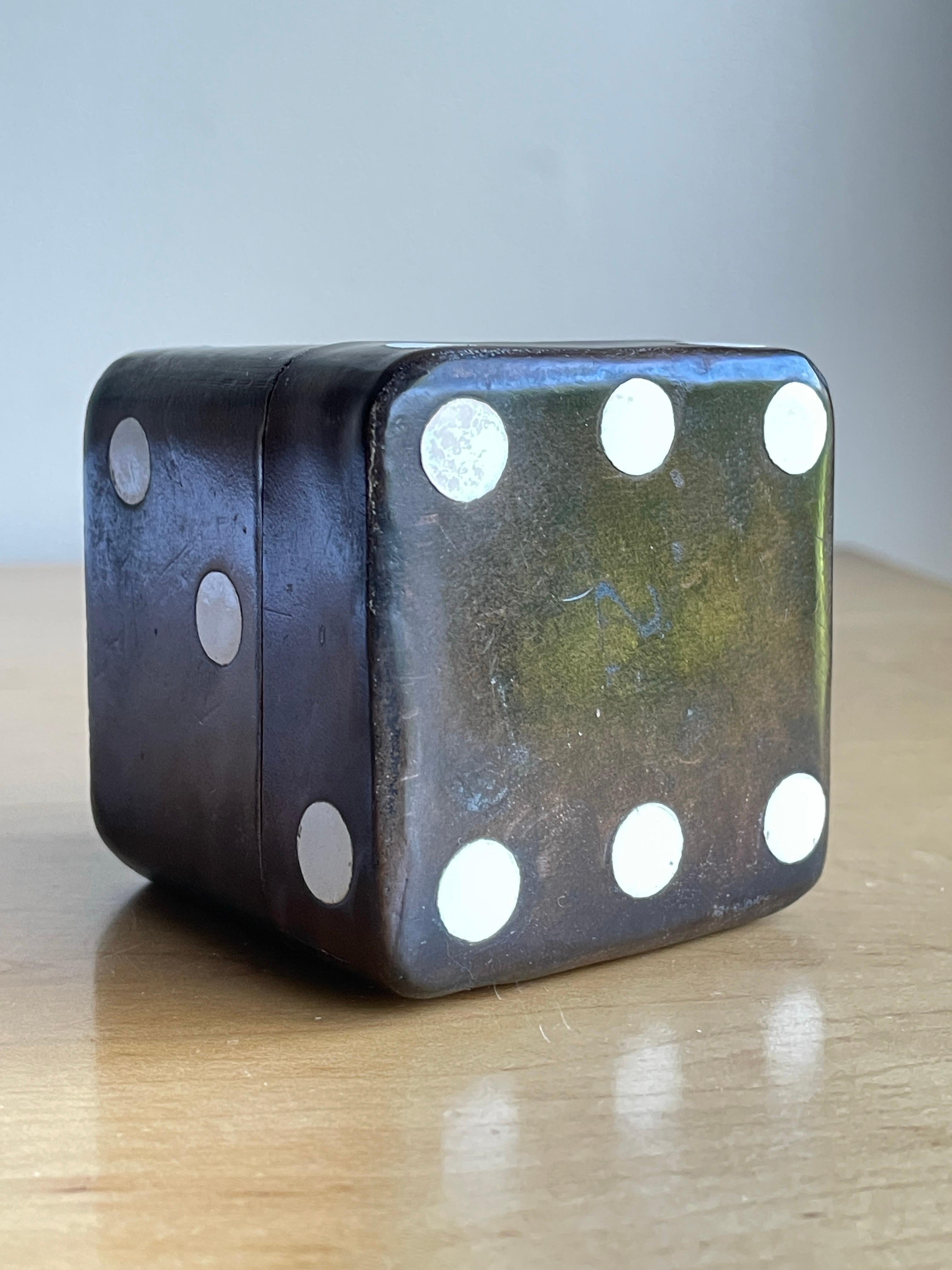 1960s Italian Leather Dice Game Box Italy Die Old Vegas Object Casino Gift For Sale 3