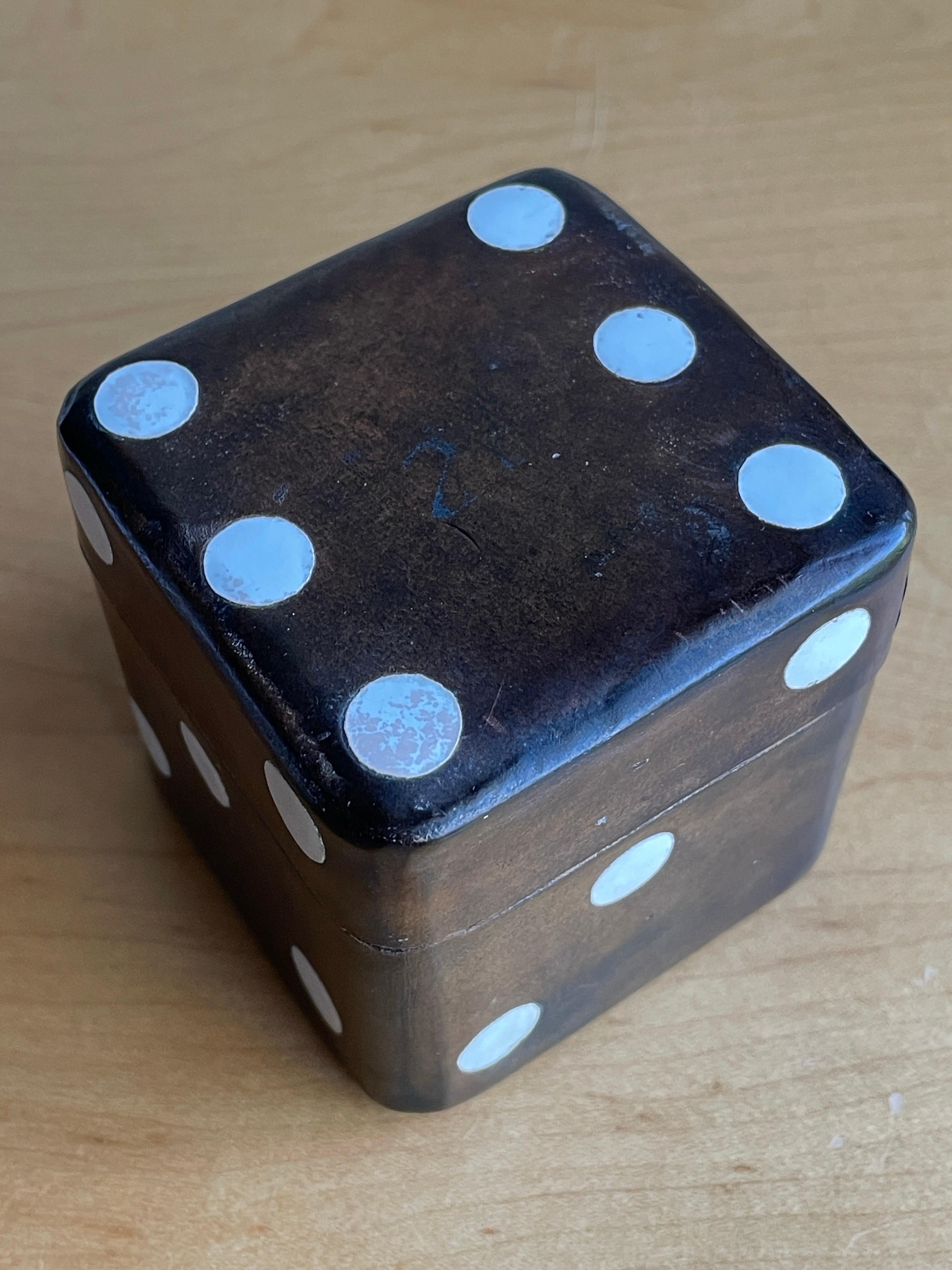 1960s Italian Leather Dice Game Box Italy Die Old Vegas Object Casino Gift For Sale 4