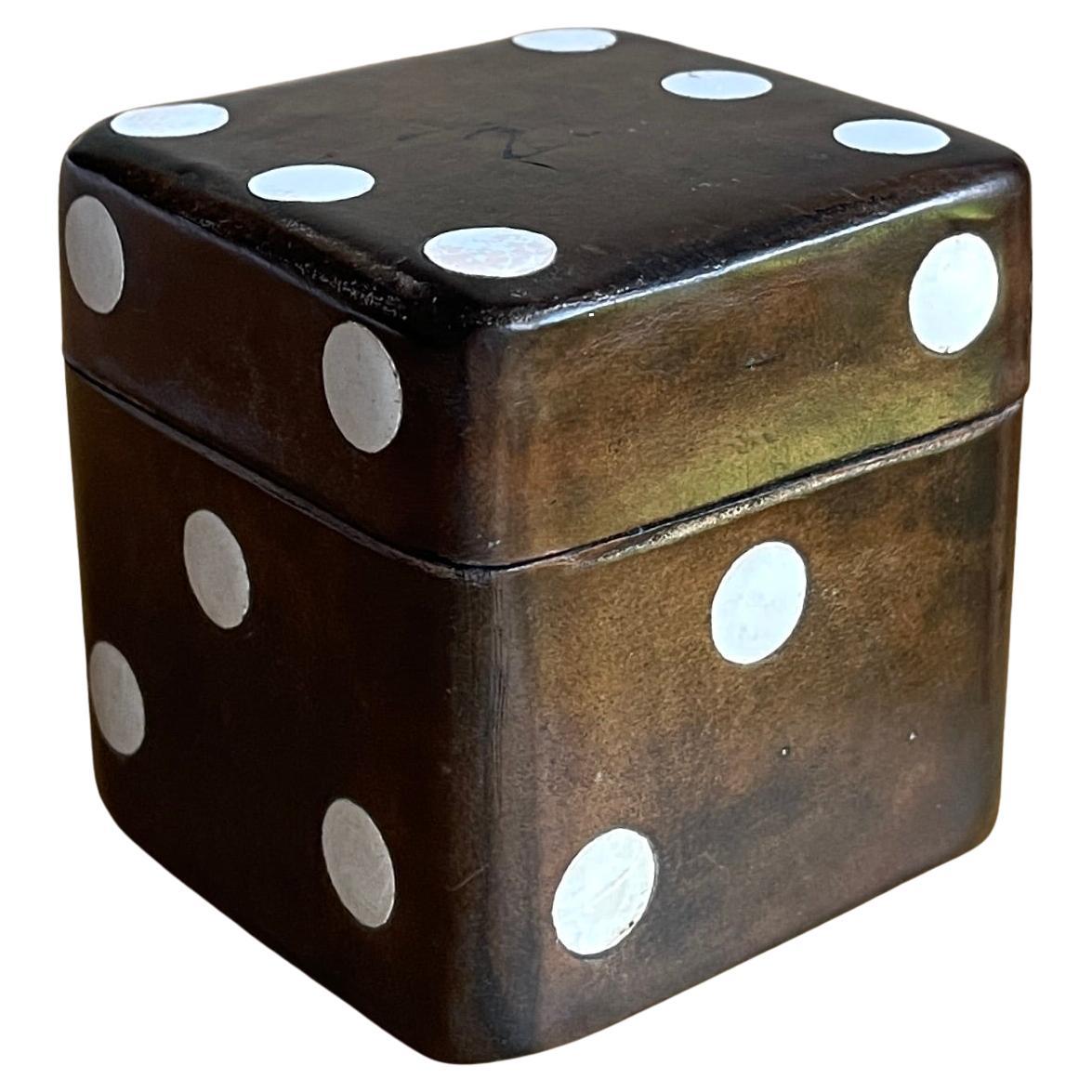 1960s Italian Leather Dice Game Box Italy Die Old Vegas Object Casino Gift For Sale