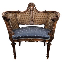 1960s Italian Louis XV Carved Wood and Cane Back Lounge Armchair