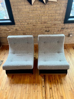 1960s Italian Low Curved Lounge Chairs in Grey Teddy/Warm Silver Wool 'Pair'