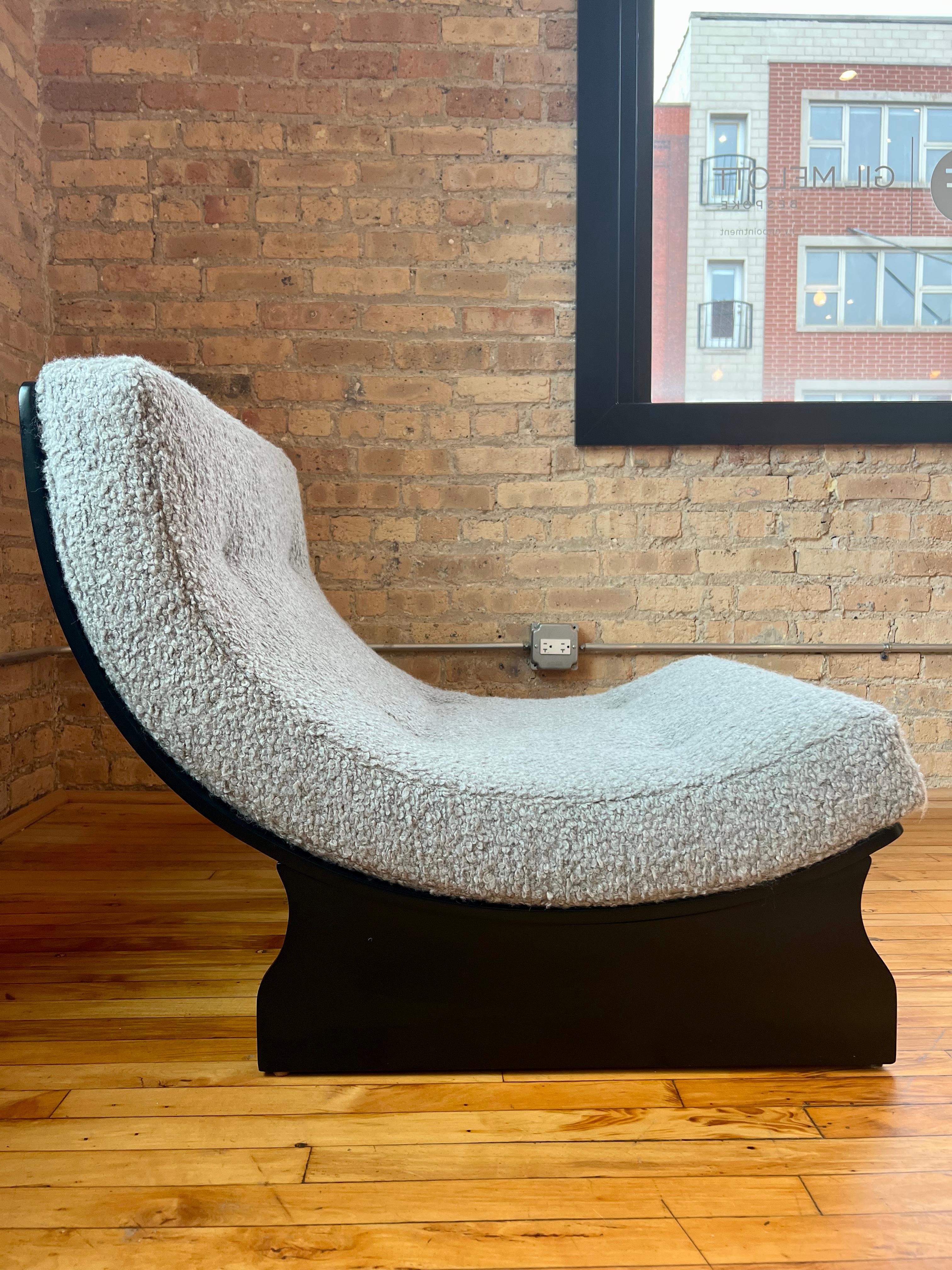 1960s Italian Low Curved Lounge Chairs in Grey Teddy/Warm Silver Wool 'Pair' In Good Condition For Sale In Chicago, IL