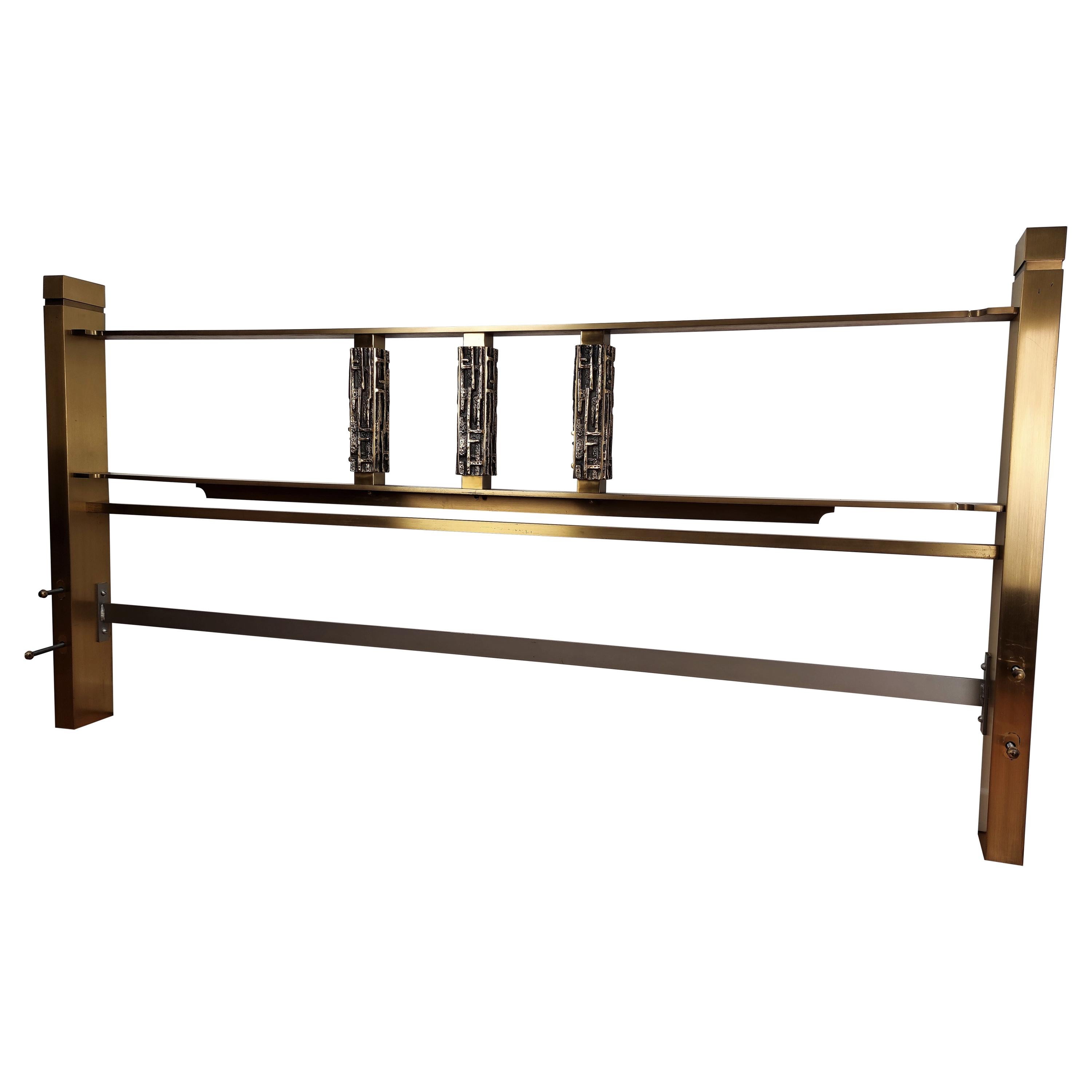 1960s Italian Luciano Frigerio Brutalist Sculpture Bronze Brass Bed Headboard For Sale