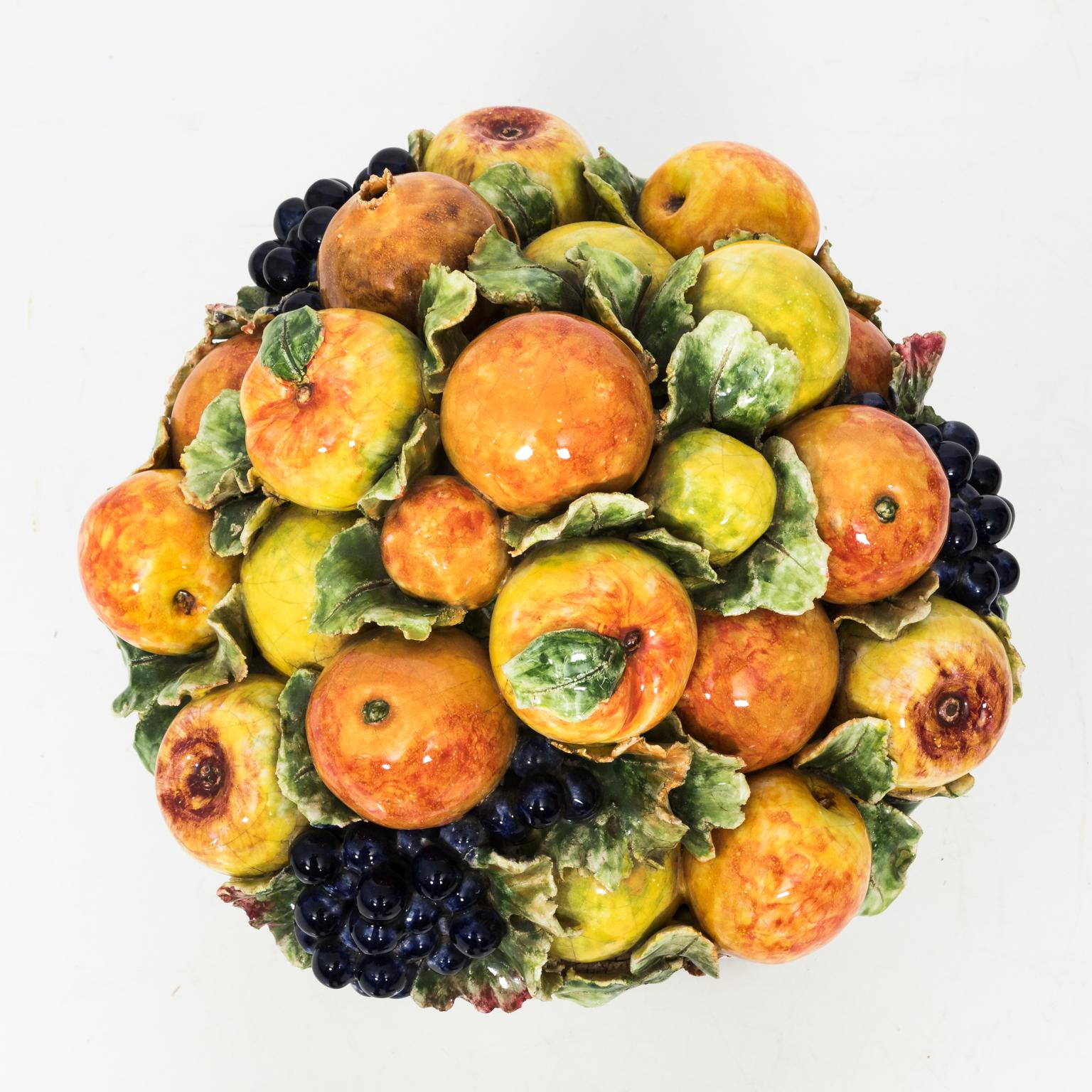1960s Italian Majolica Ceramic Fruit Basket Center Piece 1