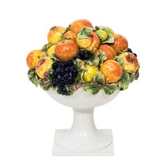 1960s Italian Majolica Ceramic Fruit Basket Center Piece