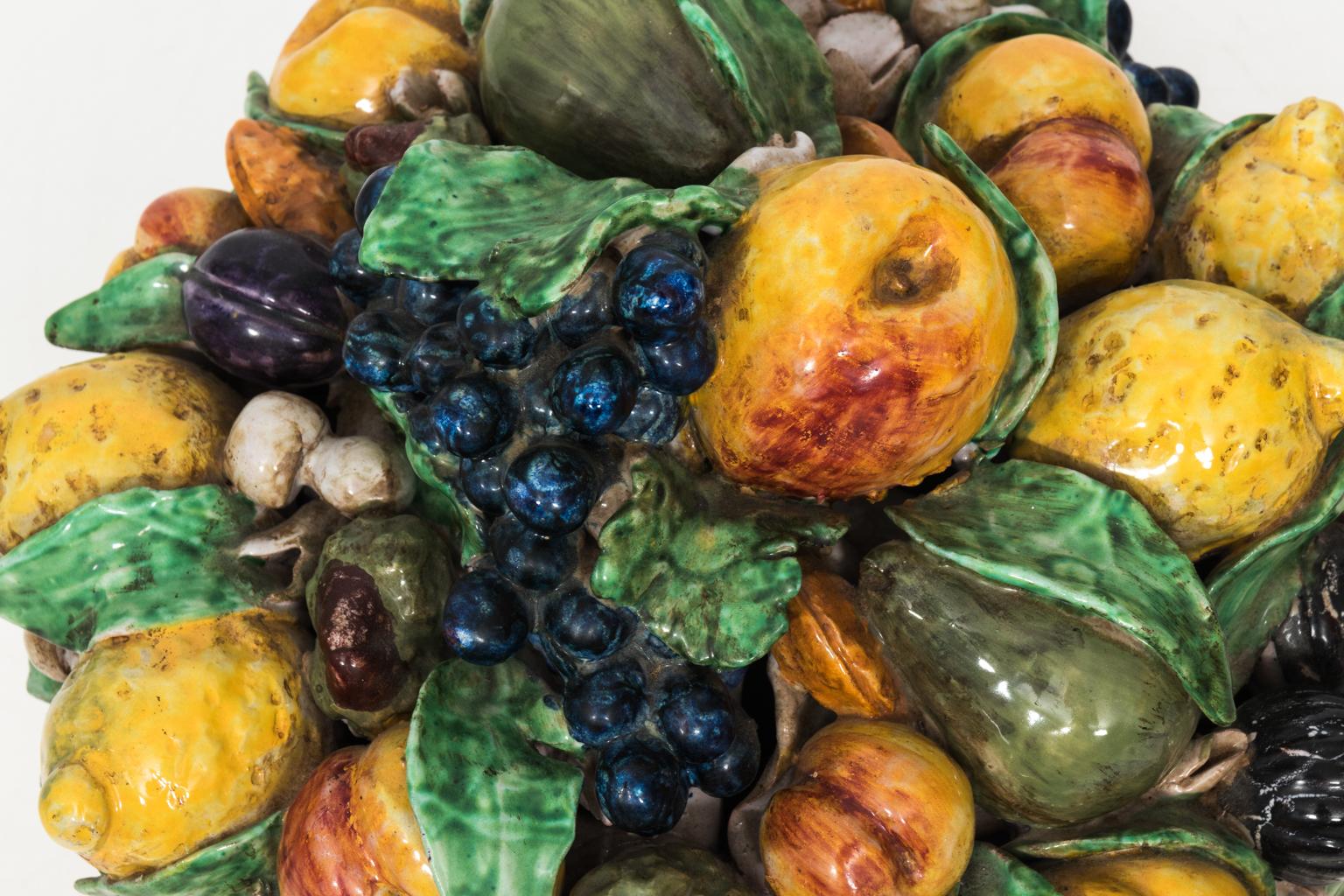 1960s Italian Majolica Ceramic Fruit Basket 2