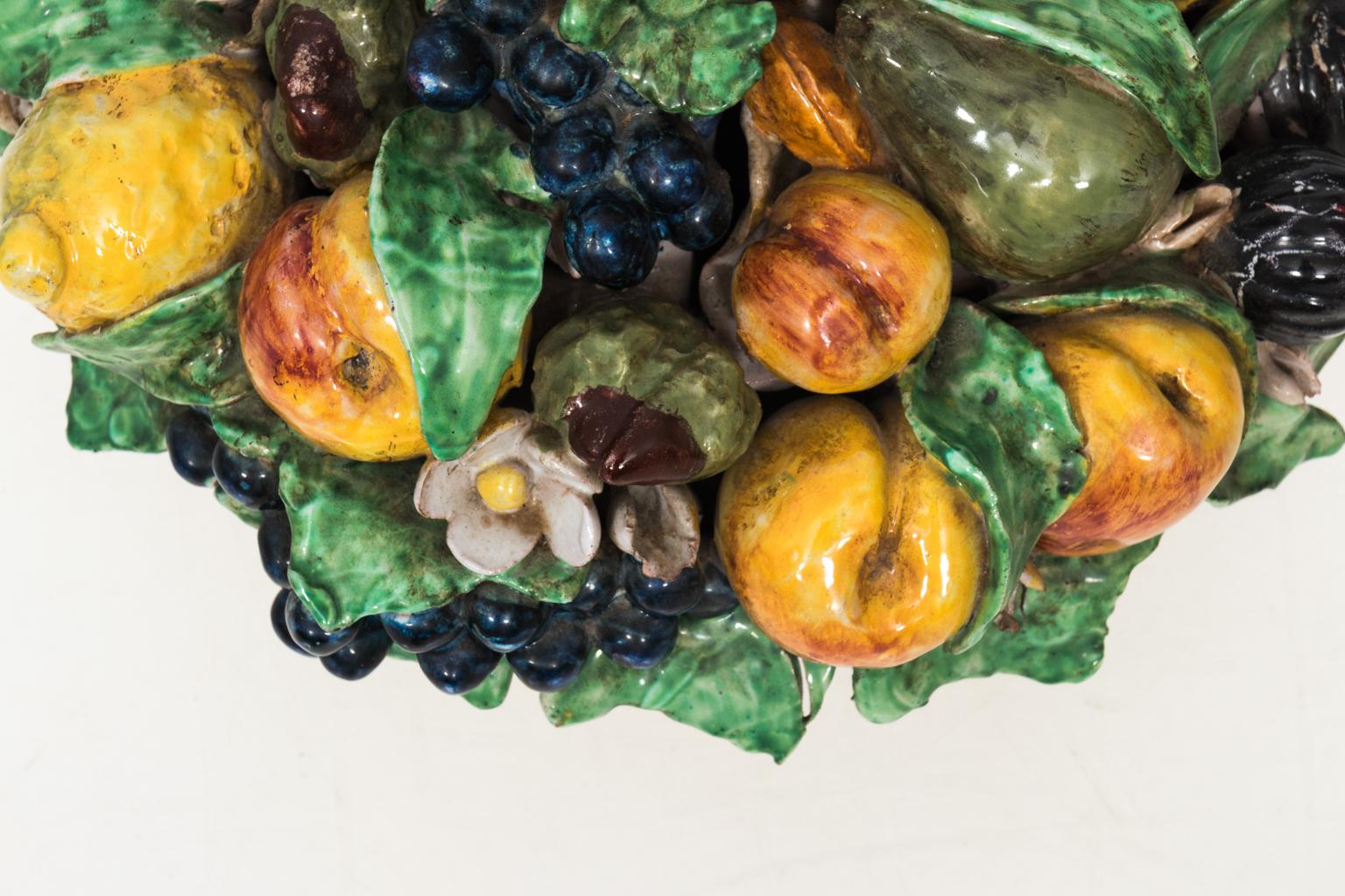 1960s Italian Majolica Ceramic Fruit Basket 3