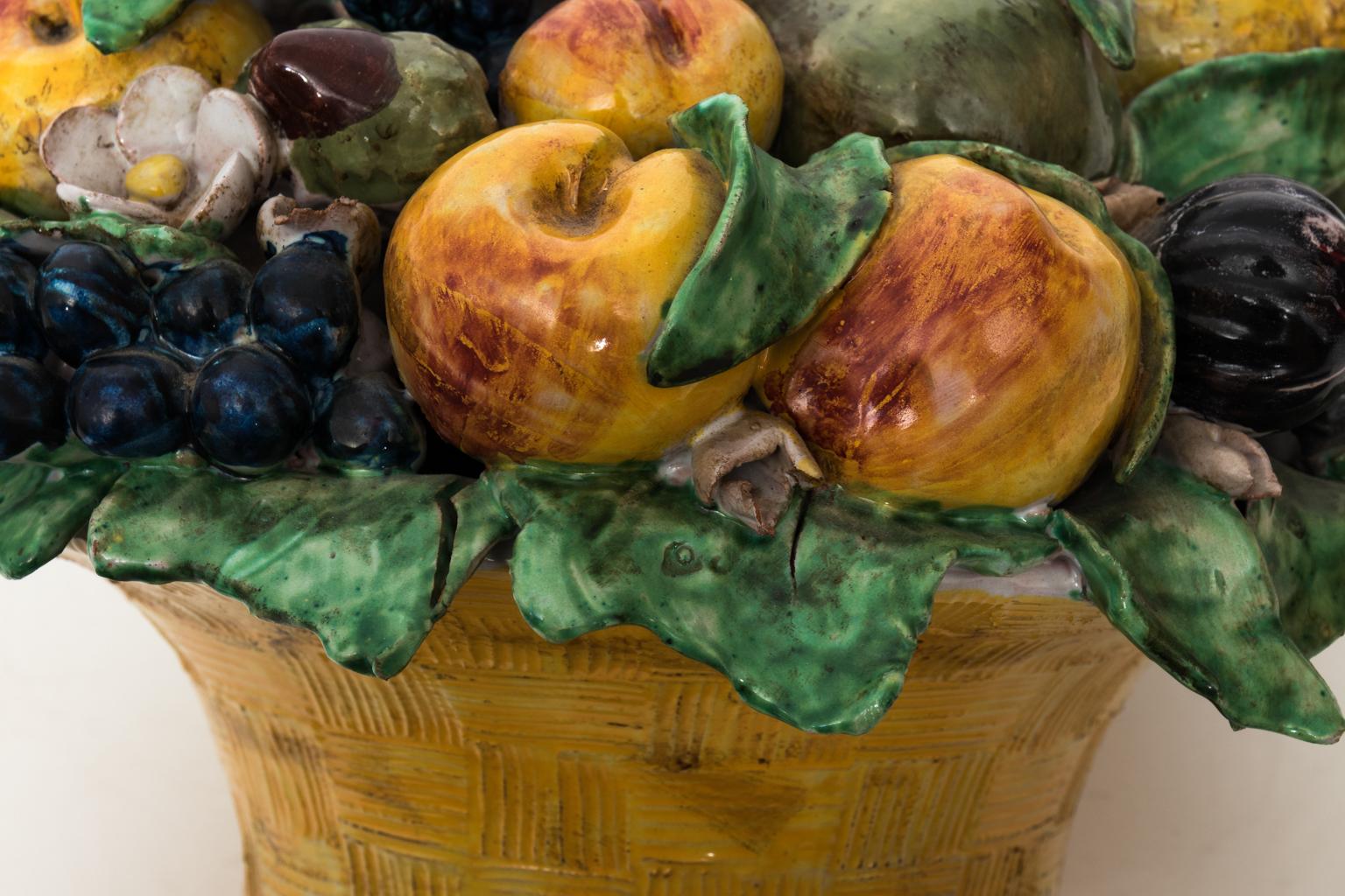 Glazed 1960s Italian Majolica Ceramic Fruit Basket
