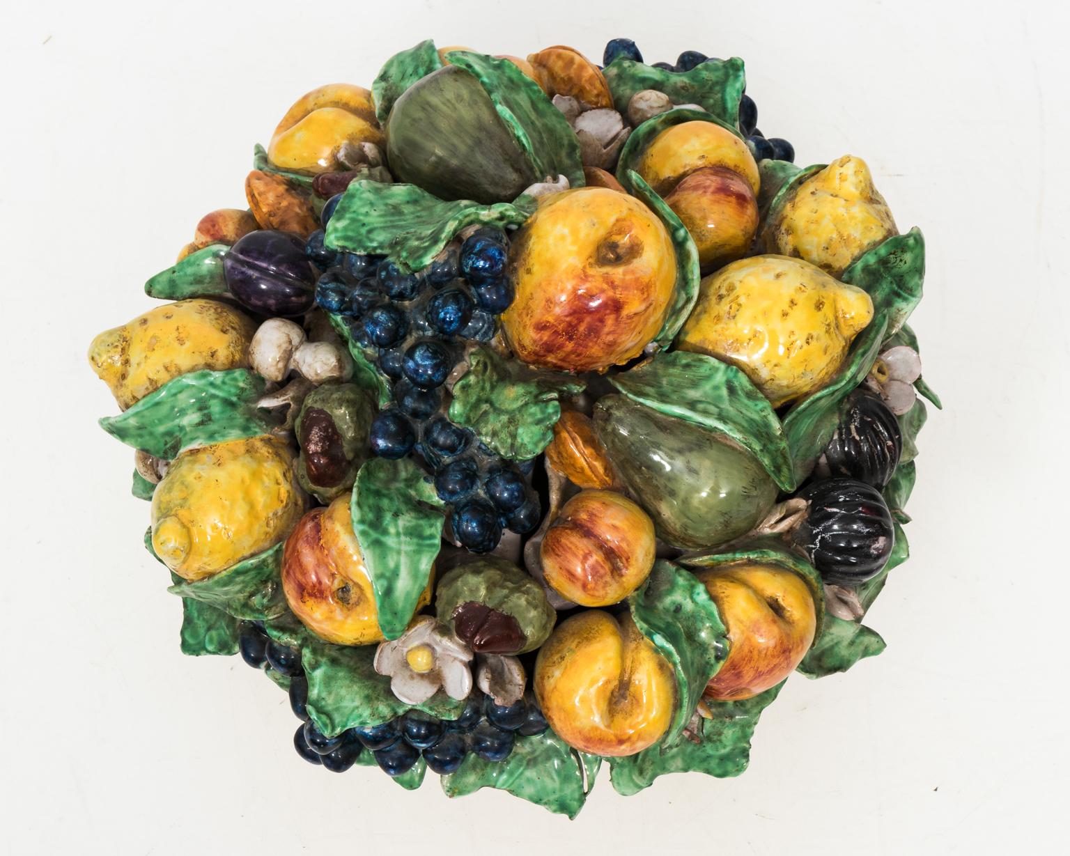 1960s Italian Majolica Ceramic Fruit Basket 1