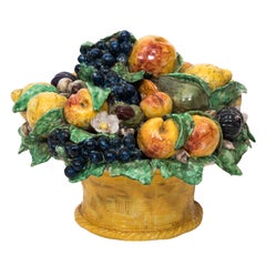 1960s Italian Majolica Ceramic Fruit Basket
