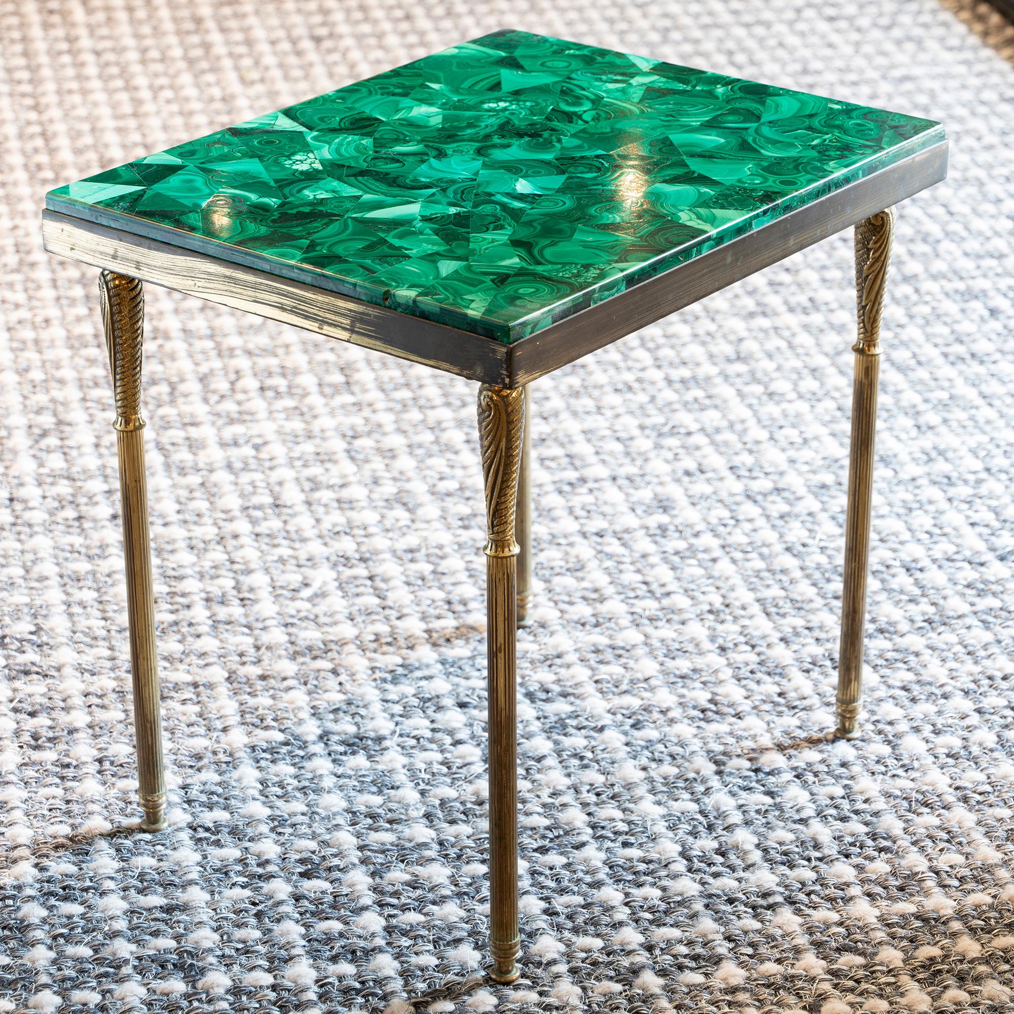 Mid-Century Modern 1960s Italian Malachite and Brass Occasional Side Table