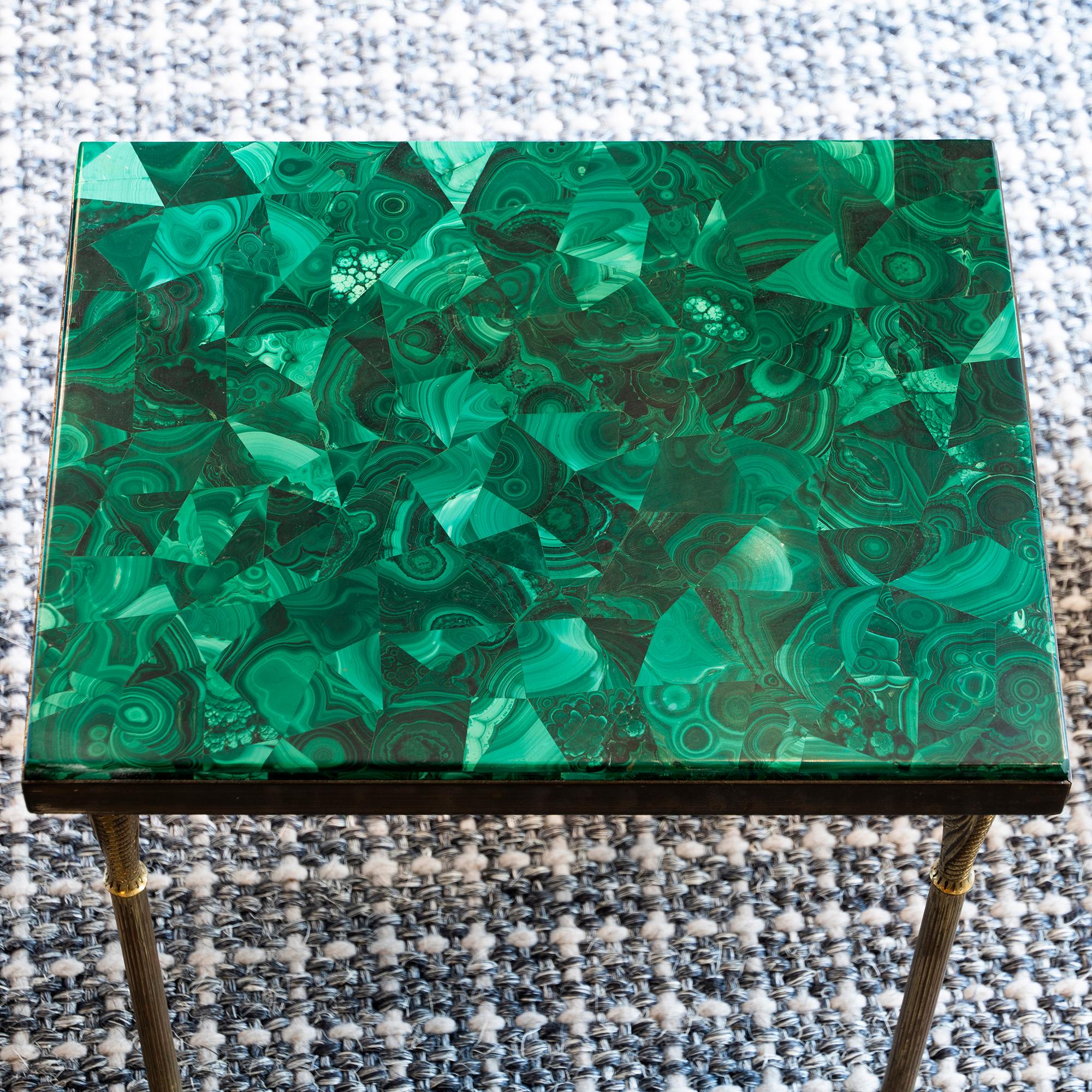 1960s Italian Malachite and Brass Occasional Side Table In Good Condition In Firenze, IT