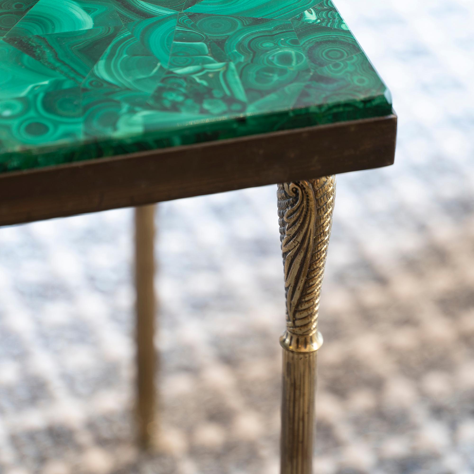 Mid-20th Century 1960s Italian Malachite and Brass Occasional Side Table