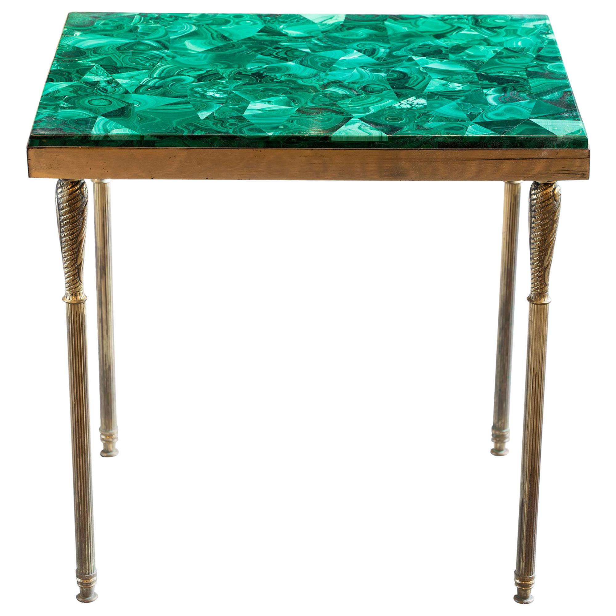 1960s Italian Malachite and Brass Occasional Side Table