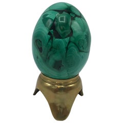 1960s Italian Malachite Egg Sculpture on Brass Stand