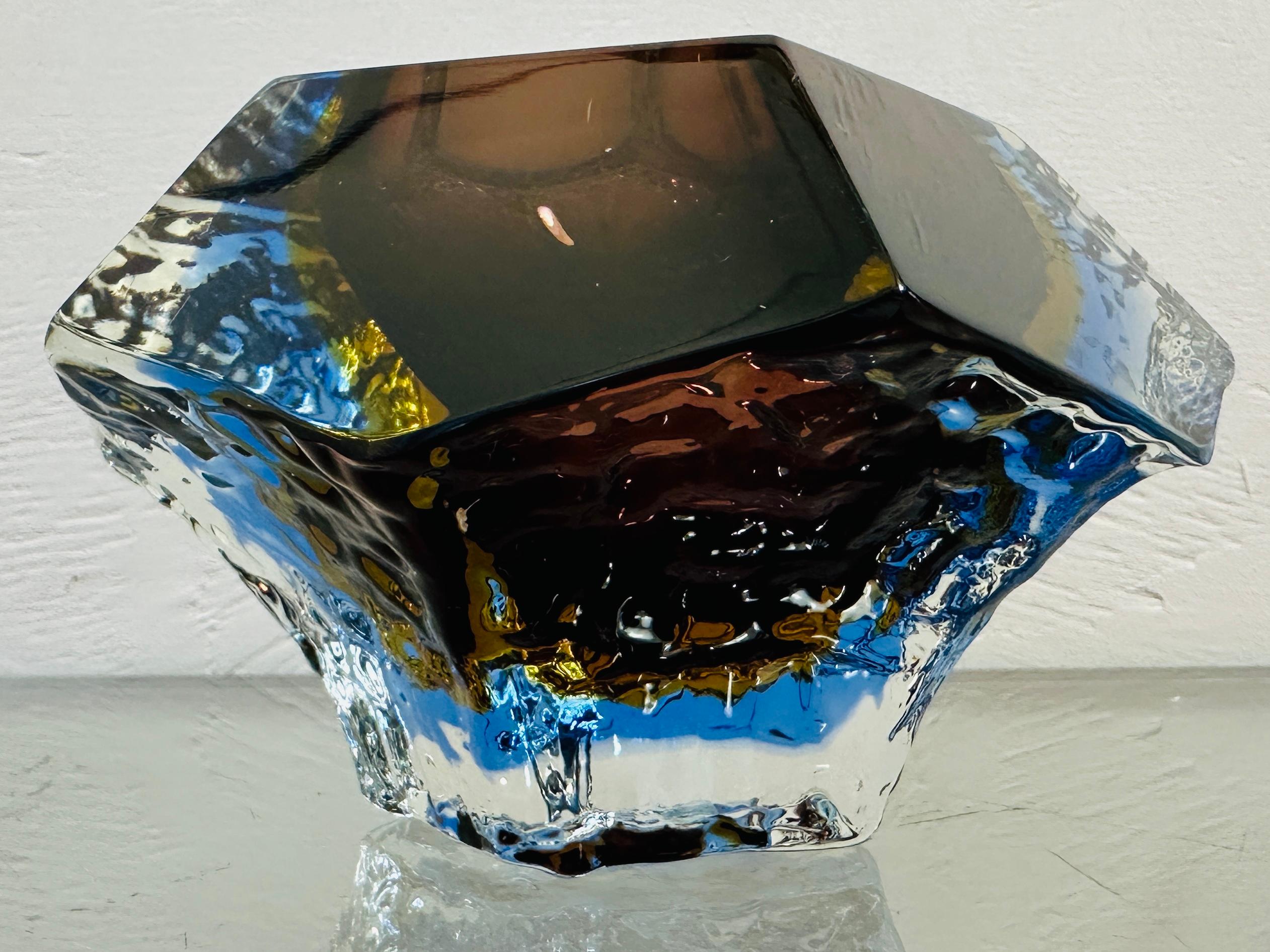 1960s Italian Mandruzzato Sommerso Murano Brown Blue Clear Textured Glass Bowl 8