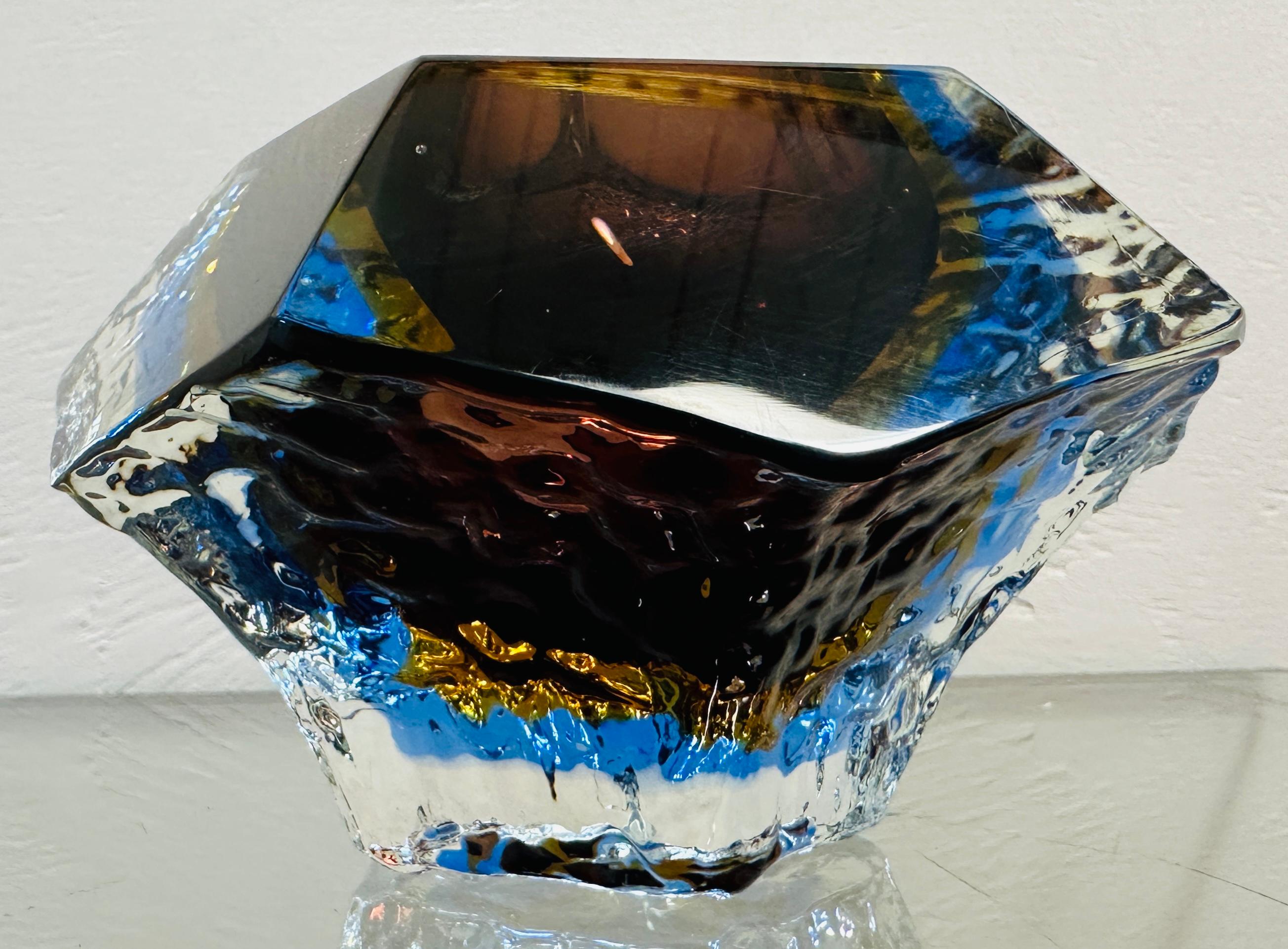 1960s Italian Mandruzzato Sommerso Murano Brown Blue Clear Textured Glass Bowl 9