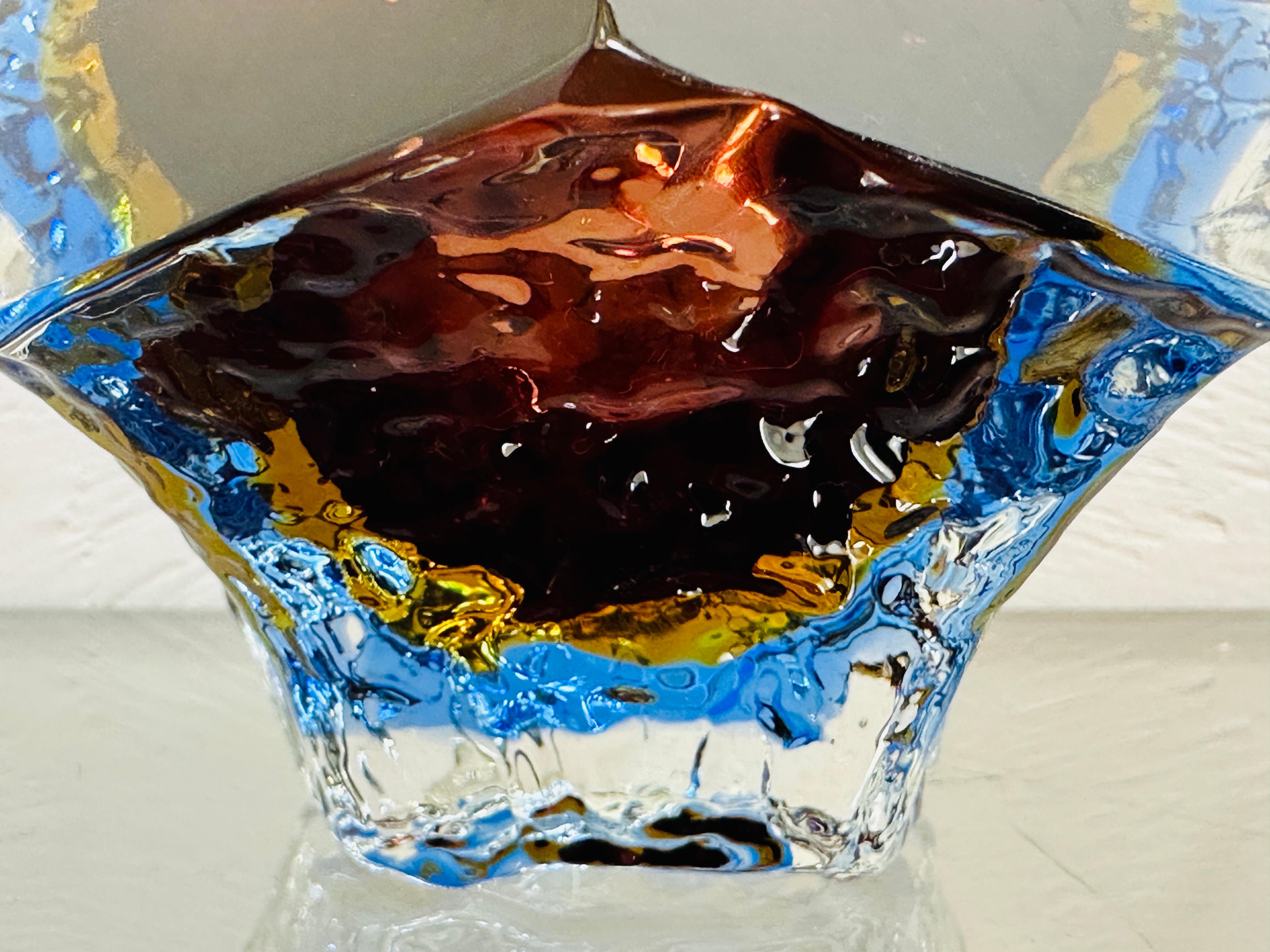 1960s Italian Mandruzzato Sommerso Murano Brown Blue Clear Textured Glass Bowl 10
