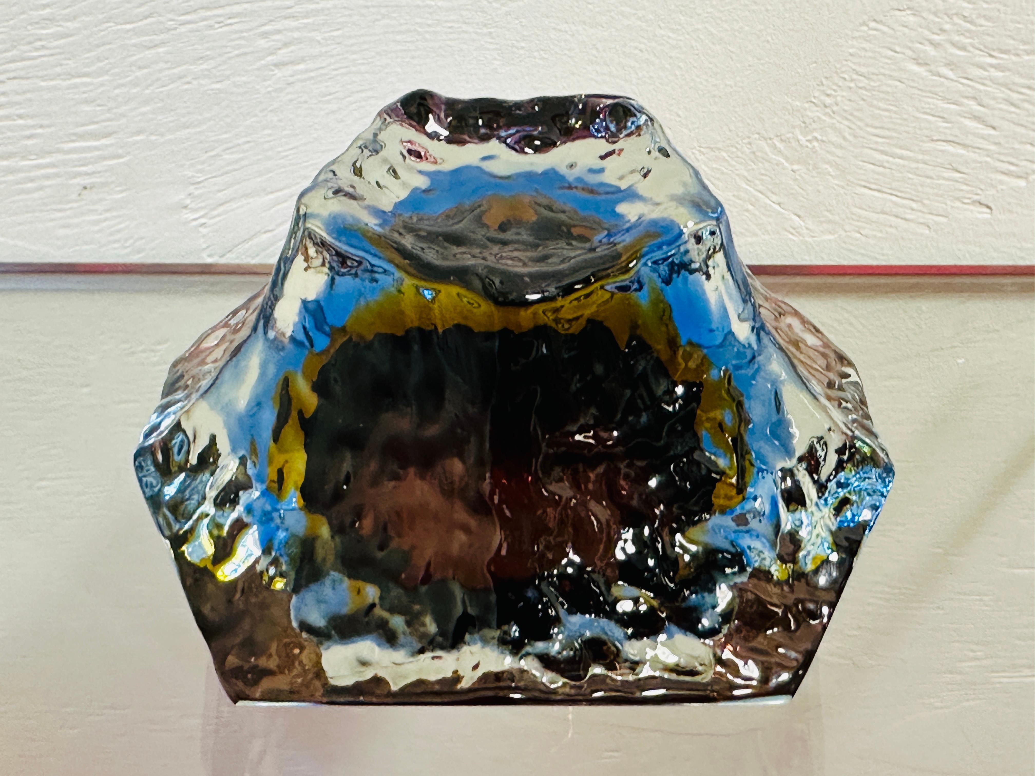 1960s Italian Mandruzzato Sommerso Murano Brown Blue Clear Textured Glass Bowl 11