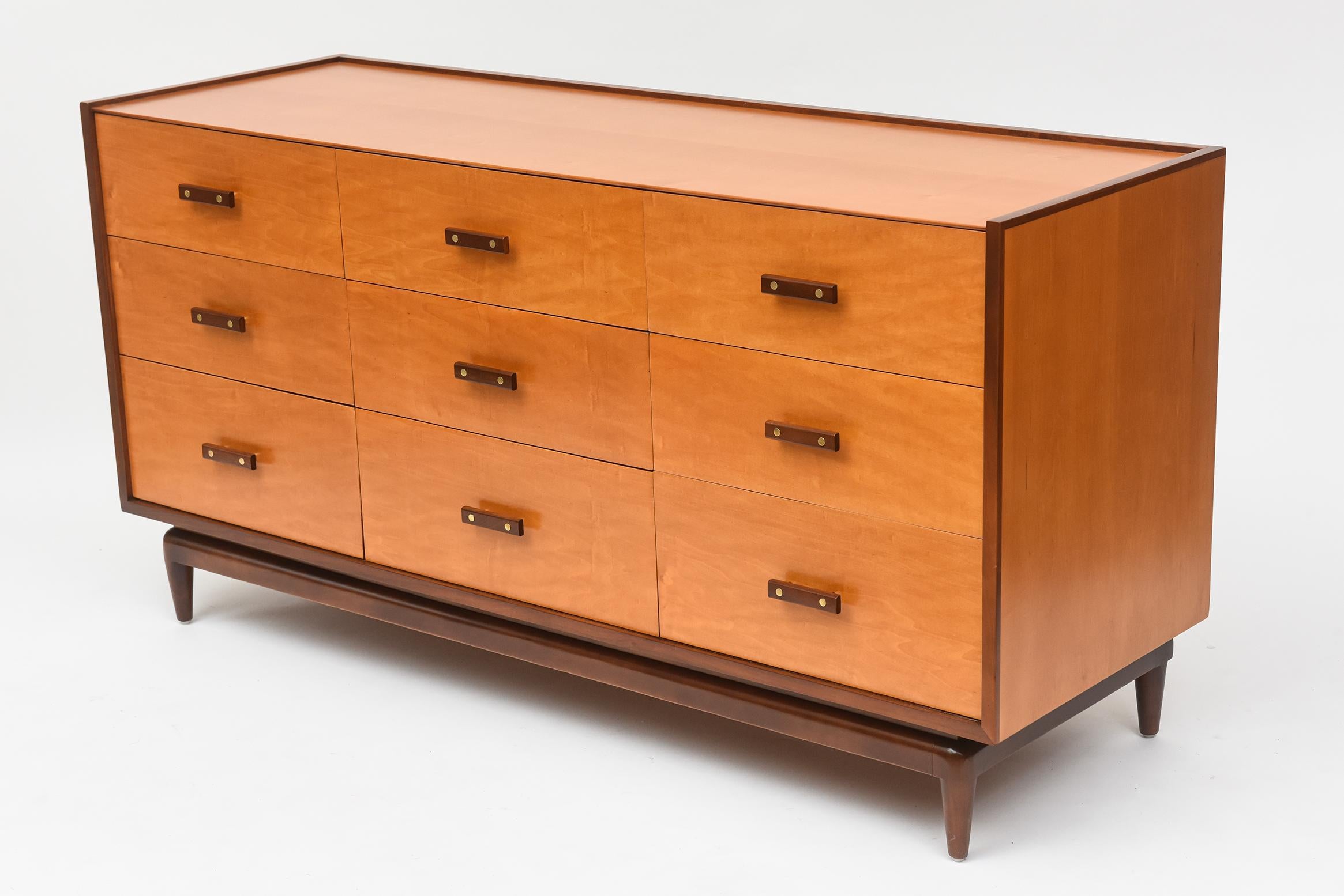 Mid-Century Modern 1960's Italian Maple and Walnut Dresser For Sale