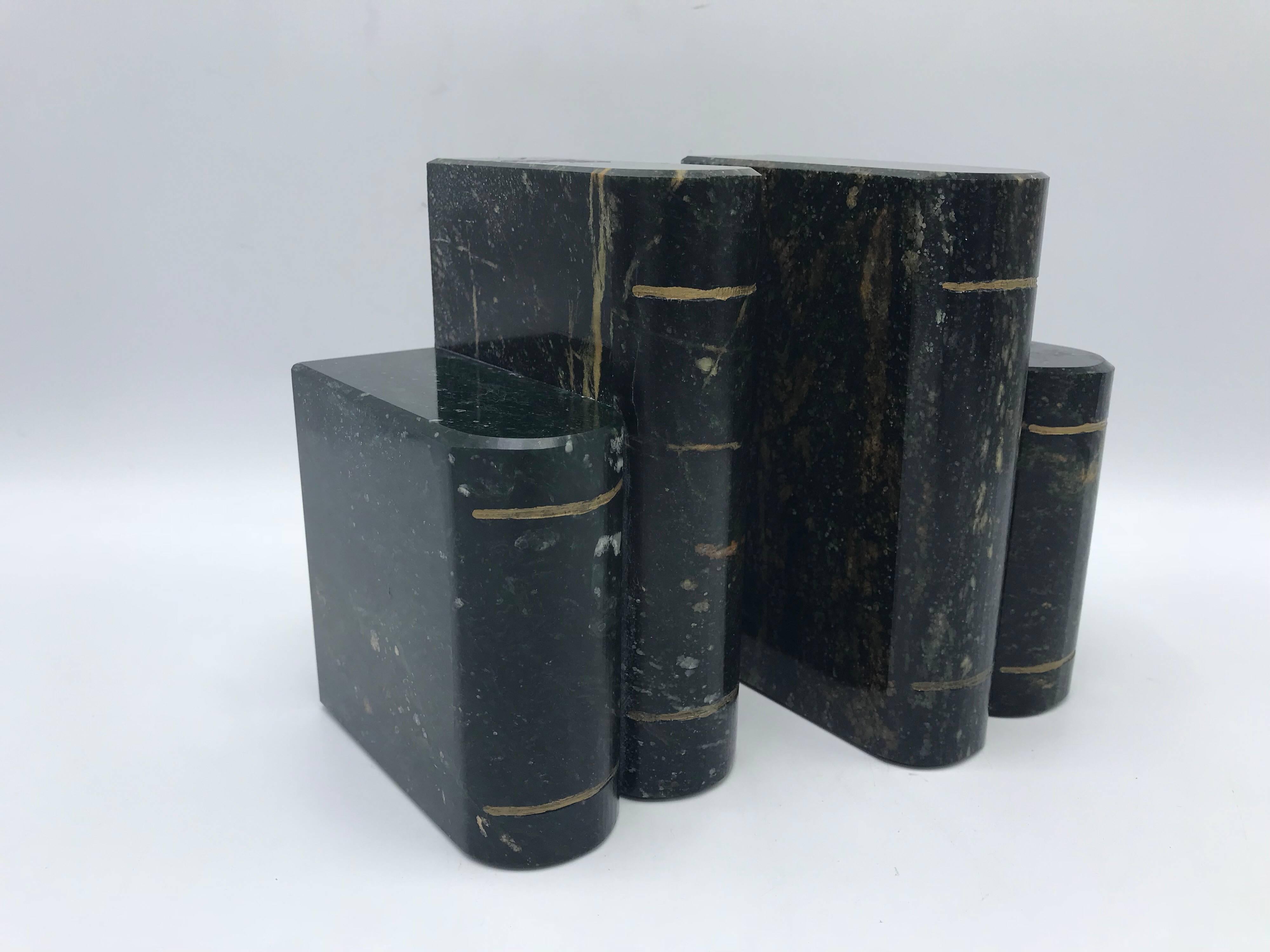 Listed is a stunning, pair of 1960s Italian marble book motif bookends. Heavy.