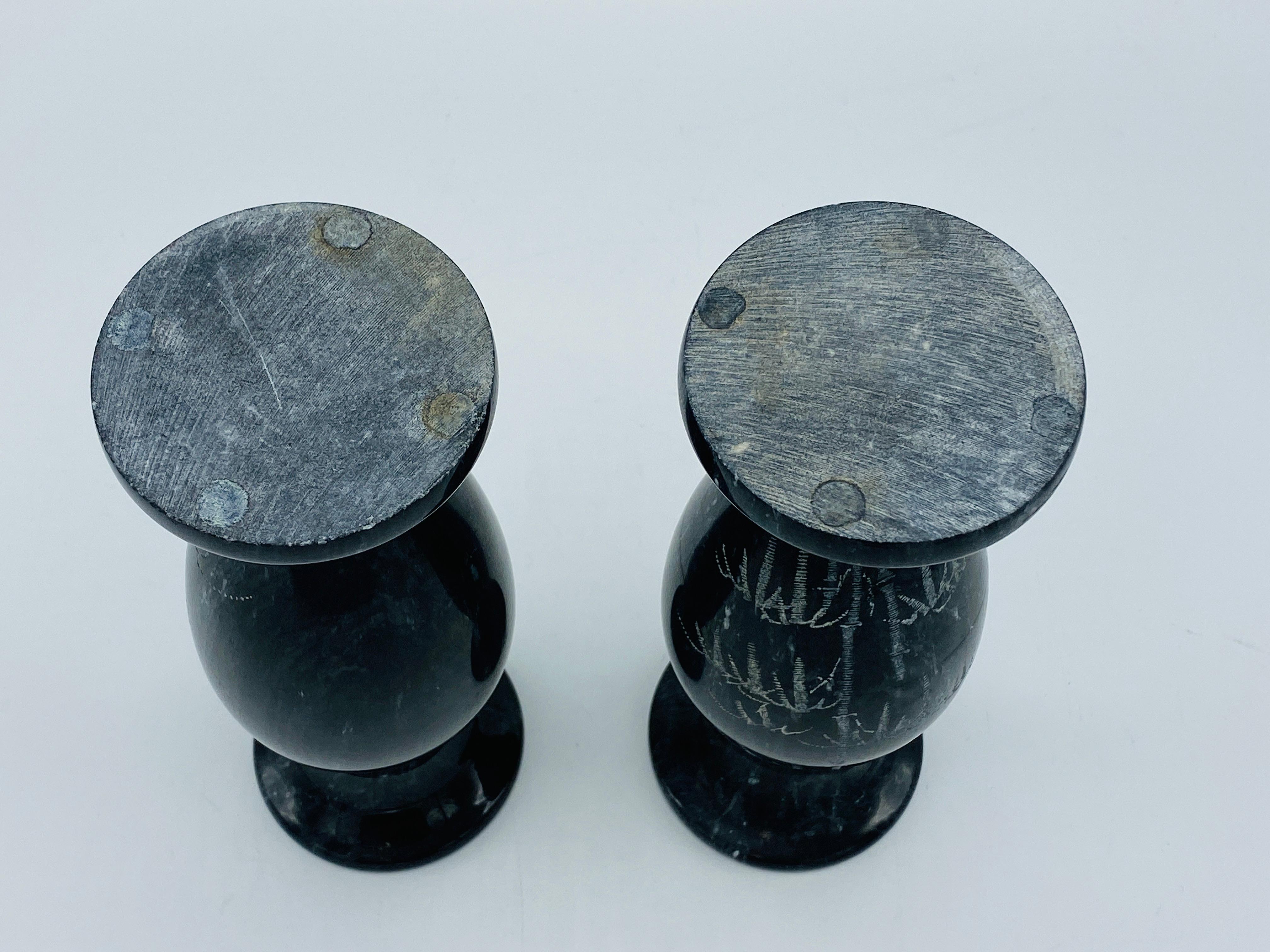 1960s Italian Marble Vases with Etched Bamboo Motif, Pair For Sale 5