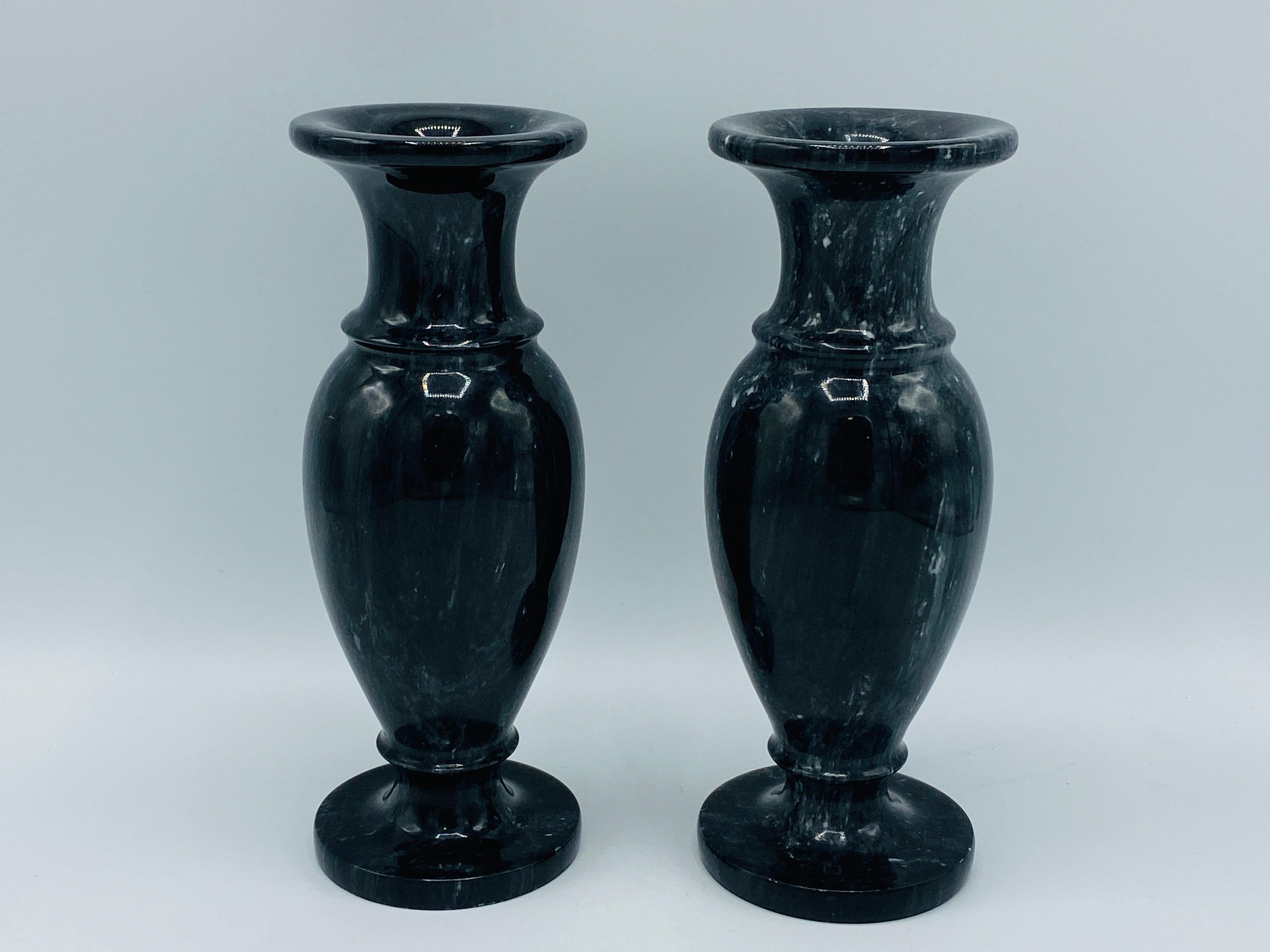 1960s Italian Marble Vases with Etched Bamboo Motif, Pair For Sale 2