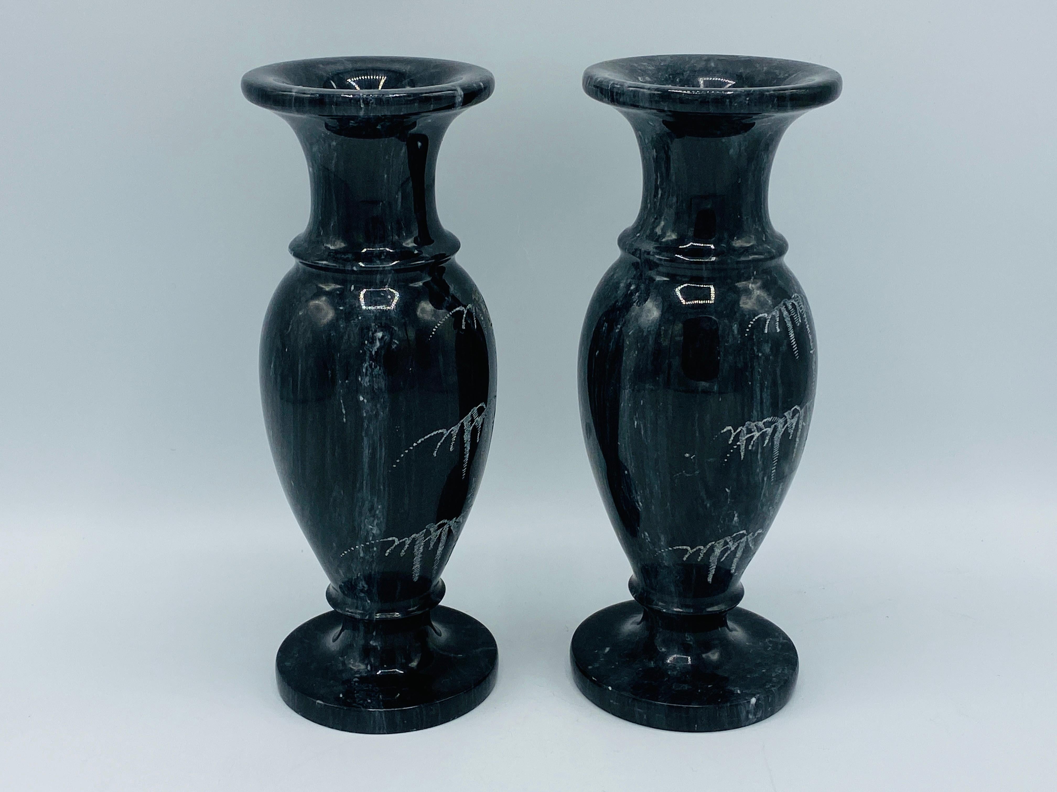 1960s Italian Marble Vases with Etched Bamboo Motif, Pair For Sale 3