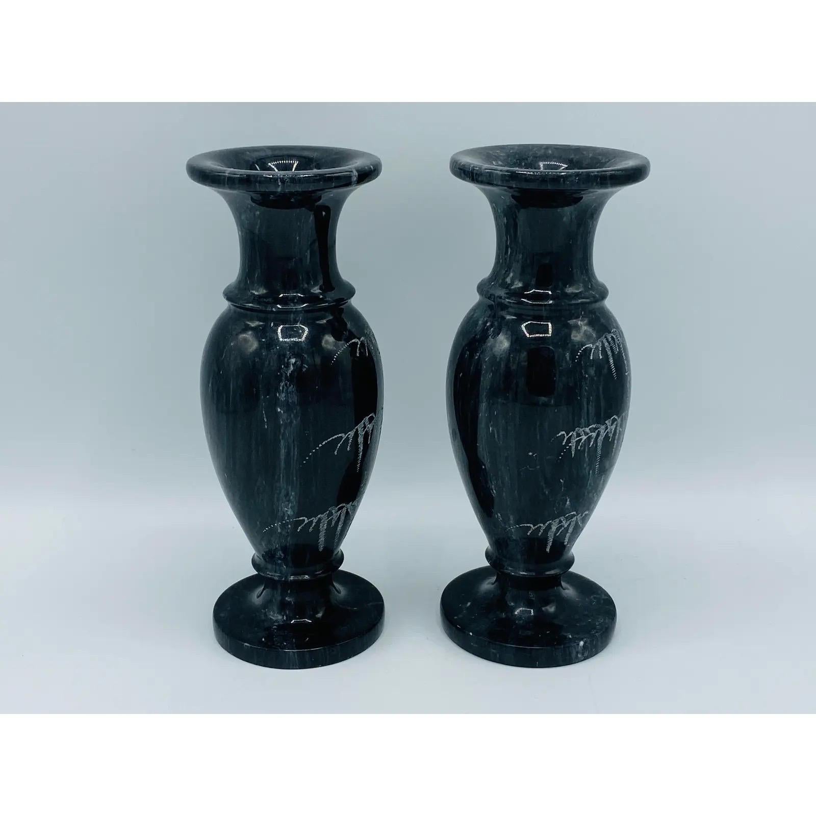 1960s Italian Marble Vases With Etched Bamboo Motif, Pair For Sale 3