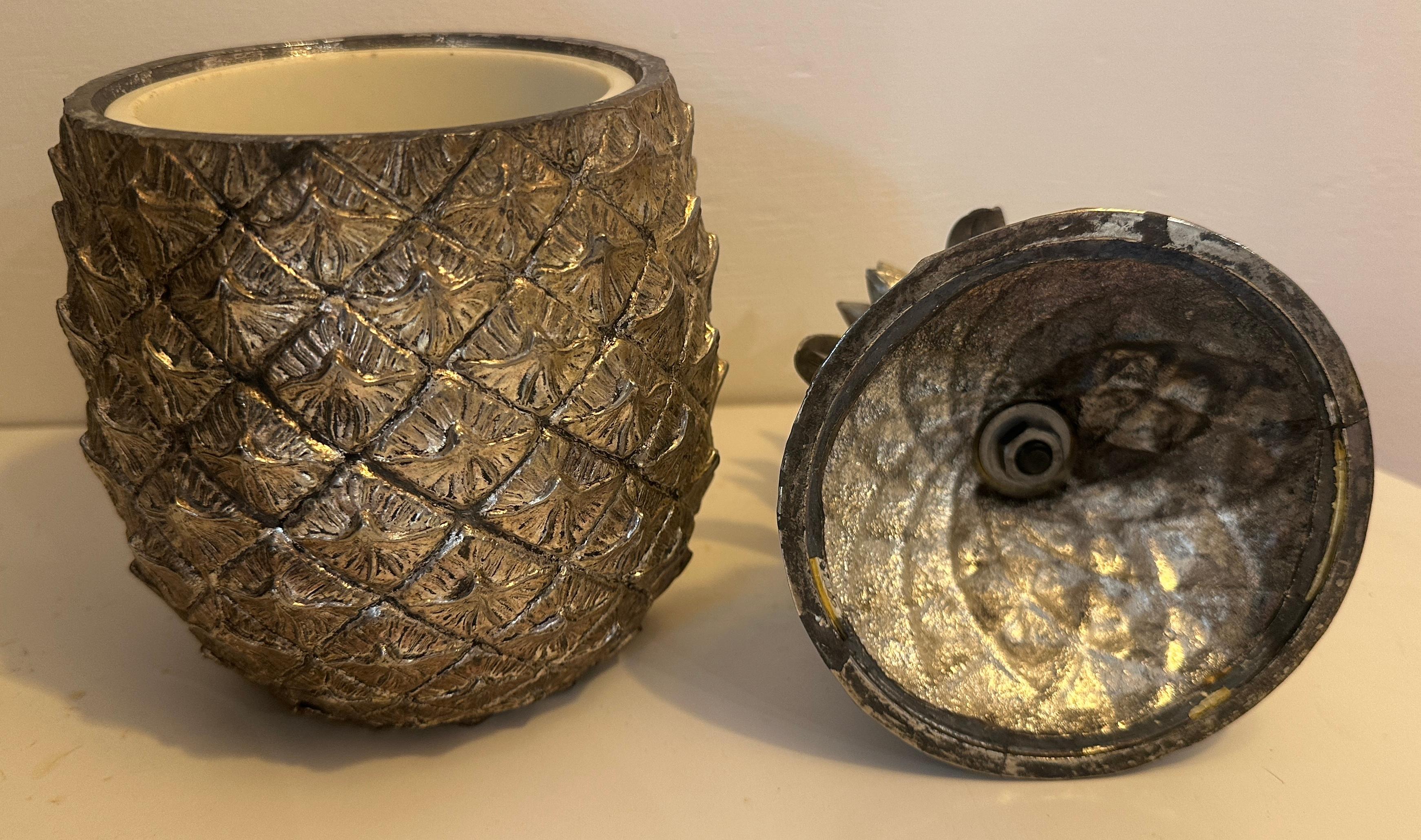 1960s Italian Mauro Manetti Pineapple Gold Stinted Silver Plate Ice Bucket 12