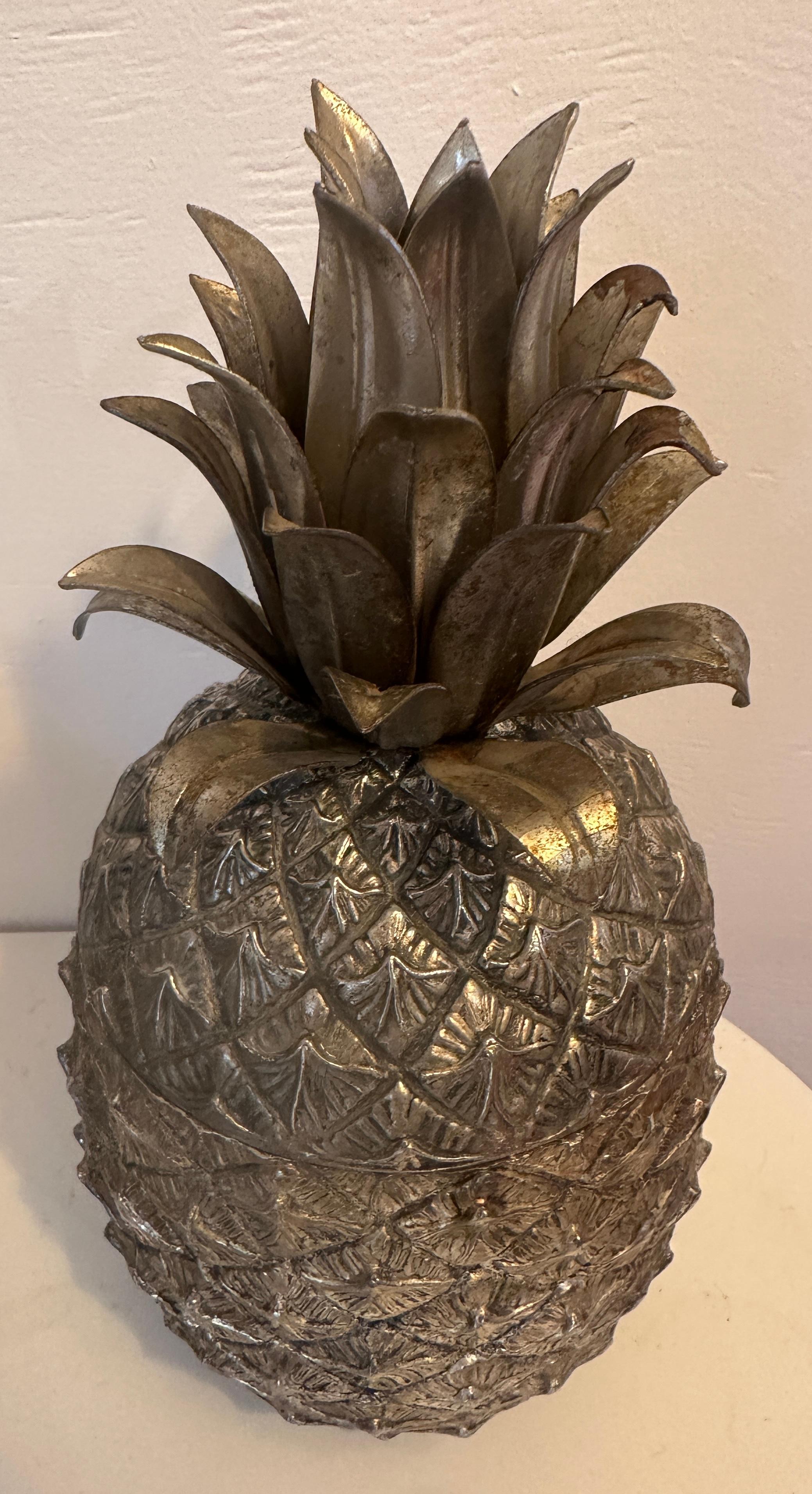 1960s Italian Mauro Manetti Pineapple Gold Stinted Silver Plate Ice Bucket In Fair Condition In London, England