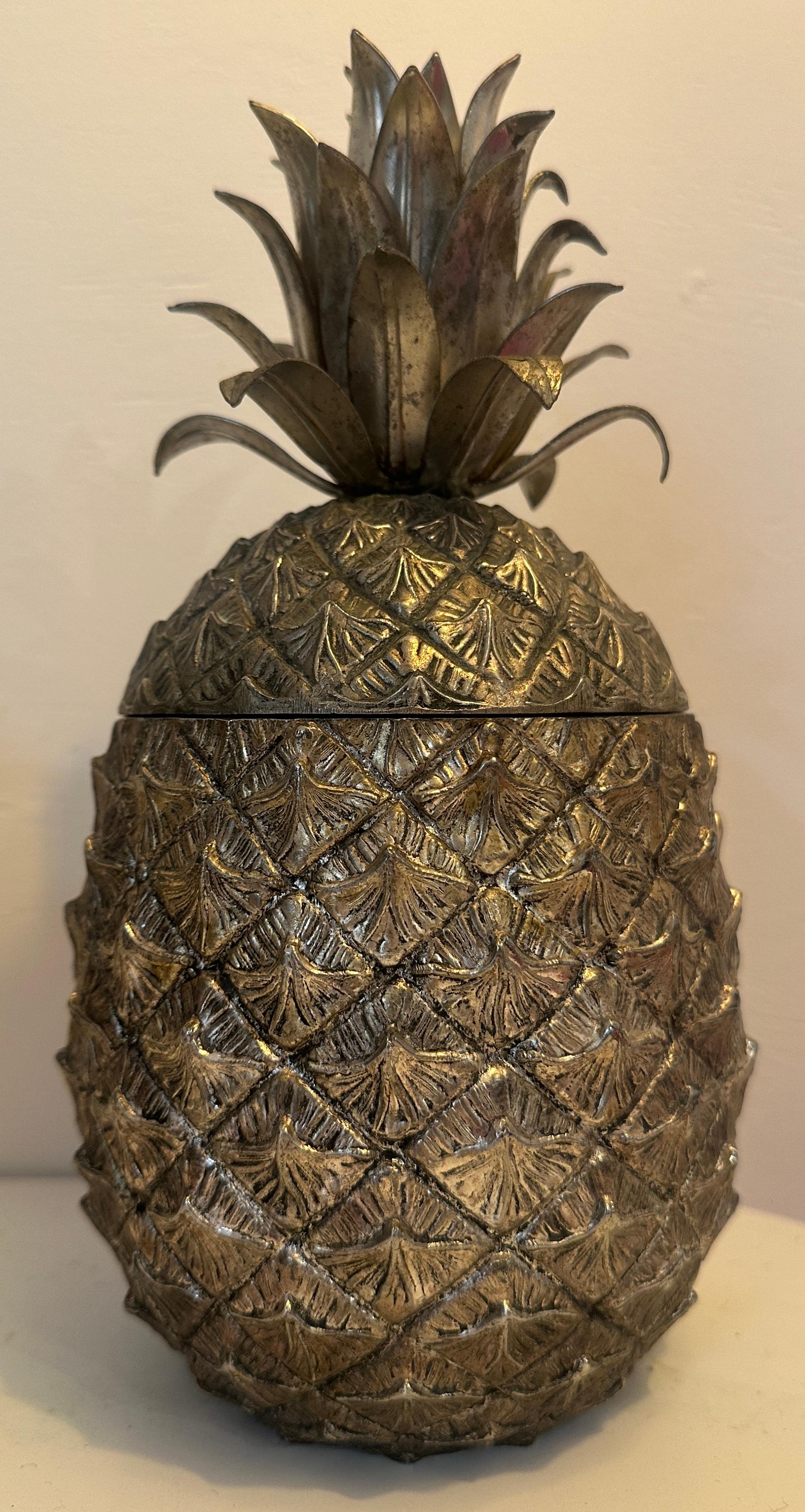 20th Century 1960s Italian Mauro Manetti Pineapple Gold Stinted Silver Plate Ice Bucket