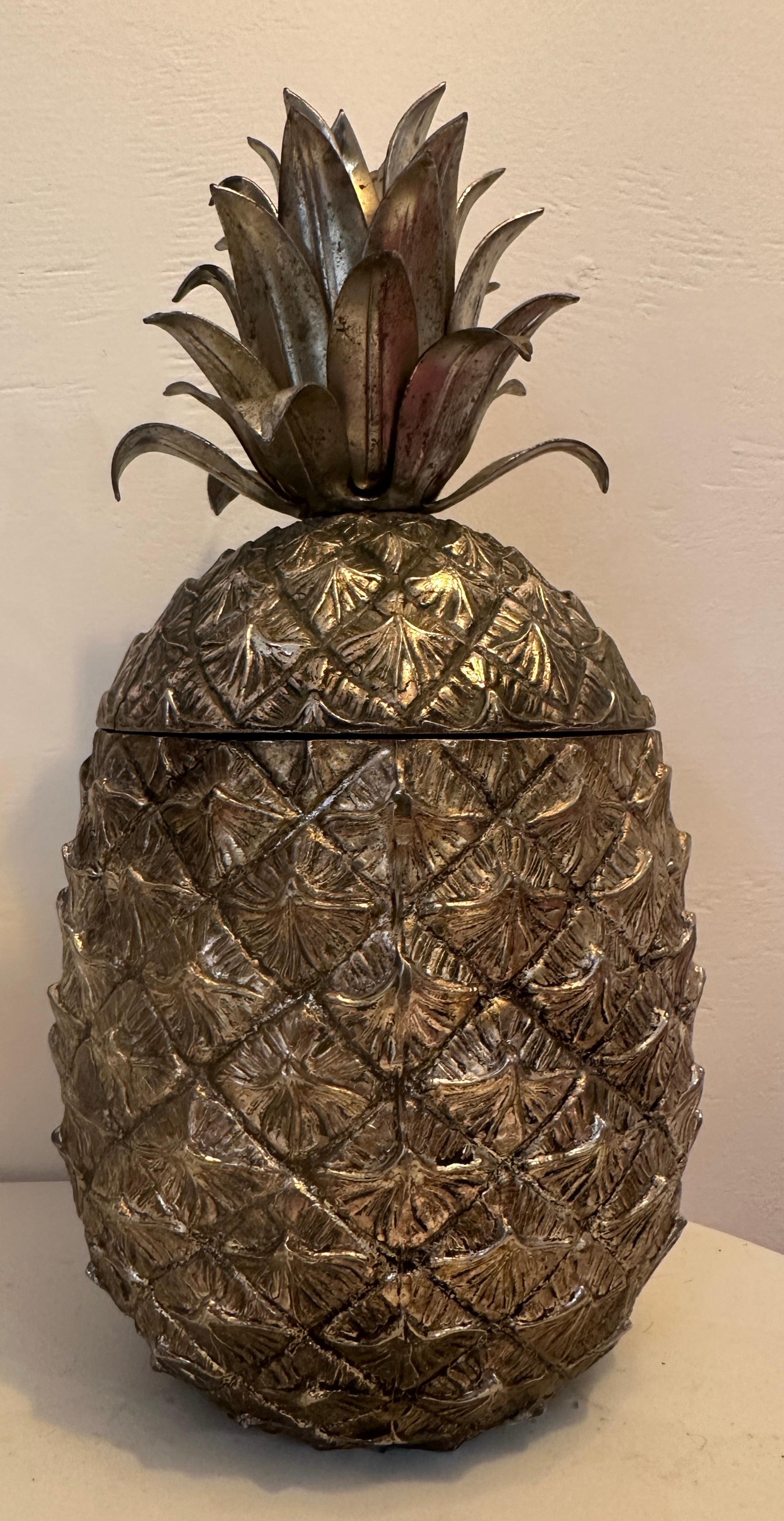 Aluminum 1960s Italian Mauro Manetti Pineapple Gold Stinted Silver Plate Ice Bucket