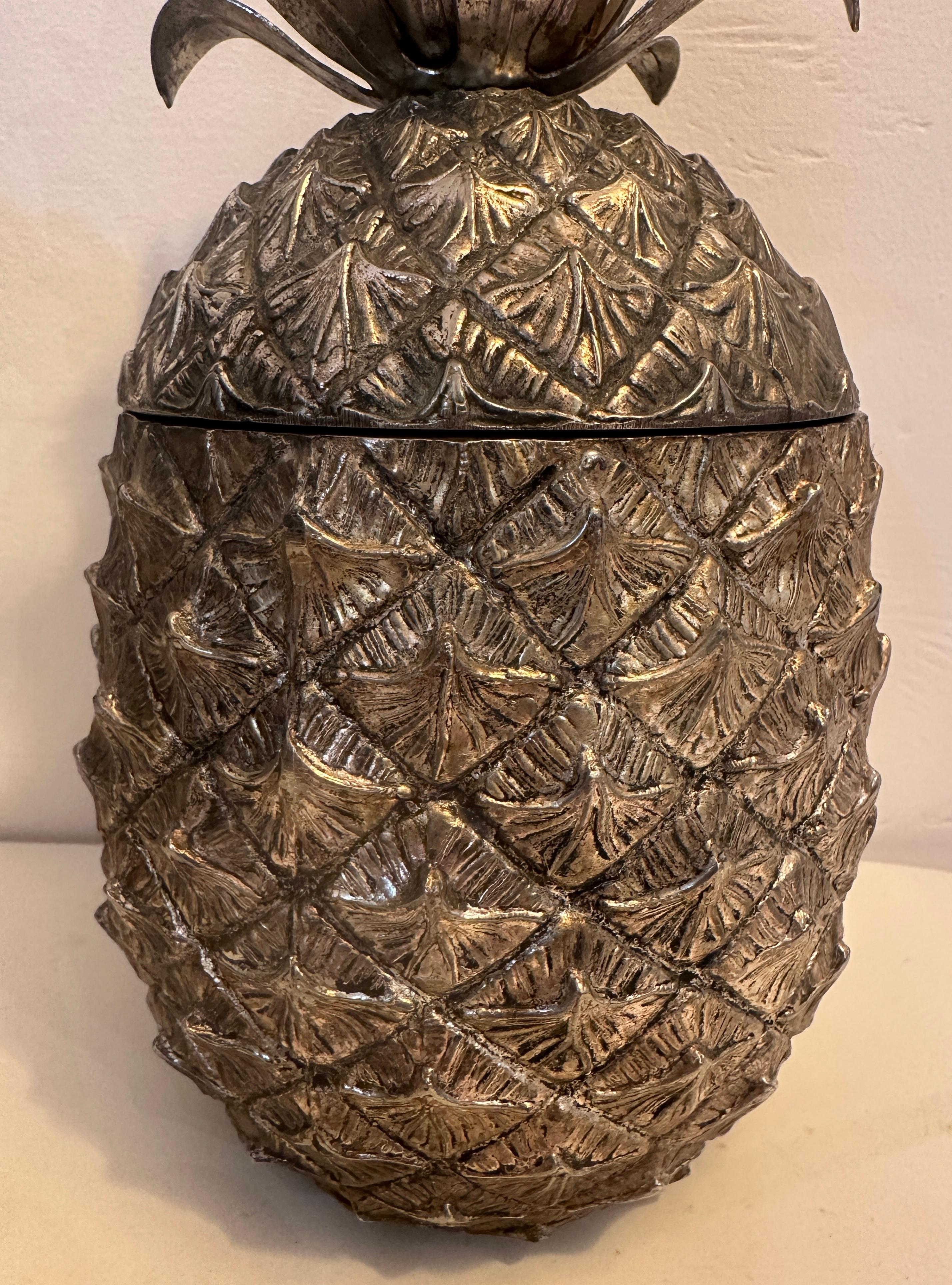 1960s Italian Mauro Manetti Pineapple Gold Stinted Silver Plate Ice Bucket 1
