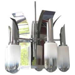 Retro 1960s Italian Mazzega Pop Art Space Age Chrome Ceiling Lamp with Glass Shades