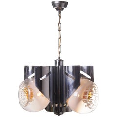Vintage 1960s Italian Mazzega Urano Glass and Chrome Hanging Lamp with Three Shades