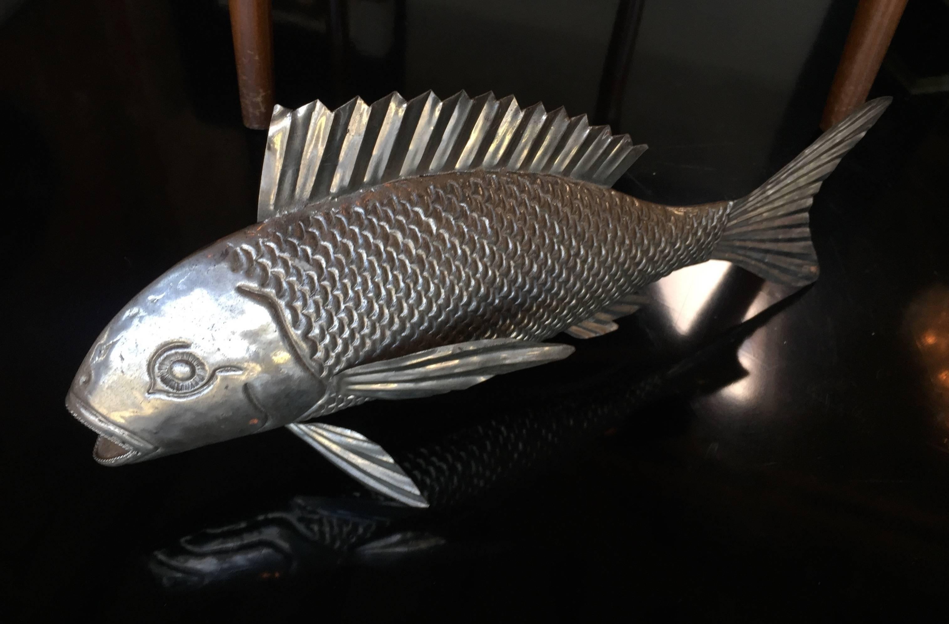 Italian Metal fish sculpture for decoration.
European carp fish sculpture handmade.