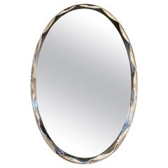 1960s Italian Metalvetro Galvorame Oval Wall Mirror with Black Scalloped Detail