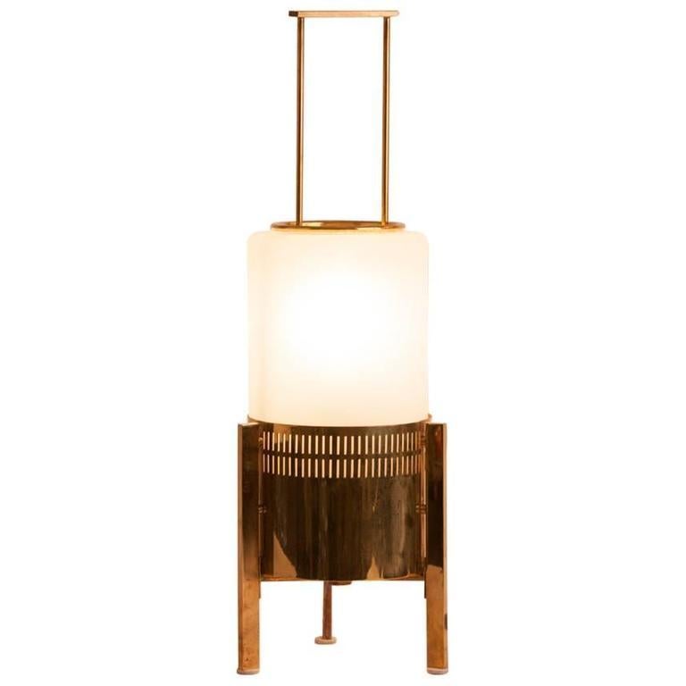 1960's Italian Mid-Century Brass and Milk Glass Stilnovo Table Lamp In Excellent Condition In Aspen, CO