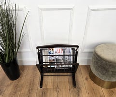 1960s Italian Mid-Century Brass & Wood Folding Folio Stand Magazine Rack