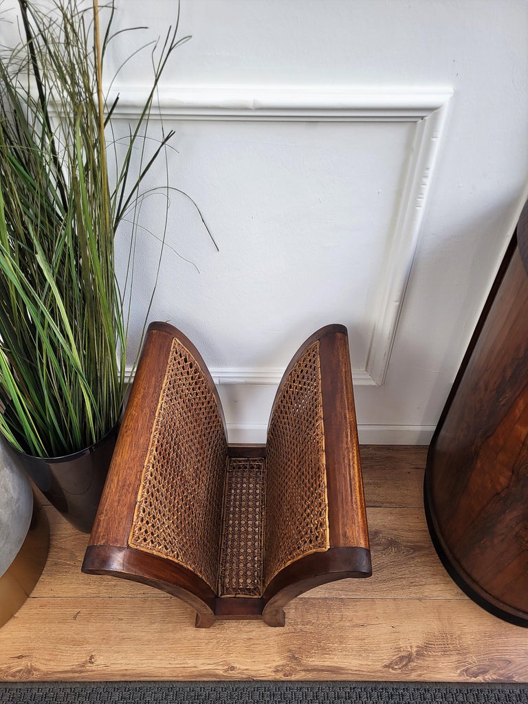 1960s Italian Mid-Century Cane Rattan and Wood Folio Stand Magazine ...