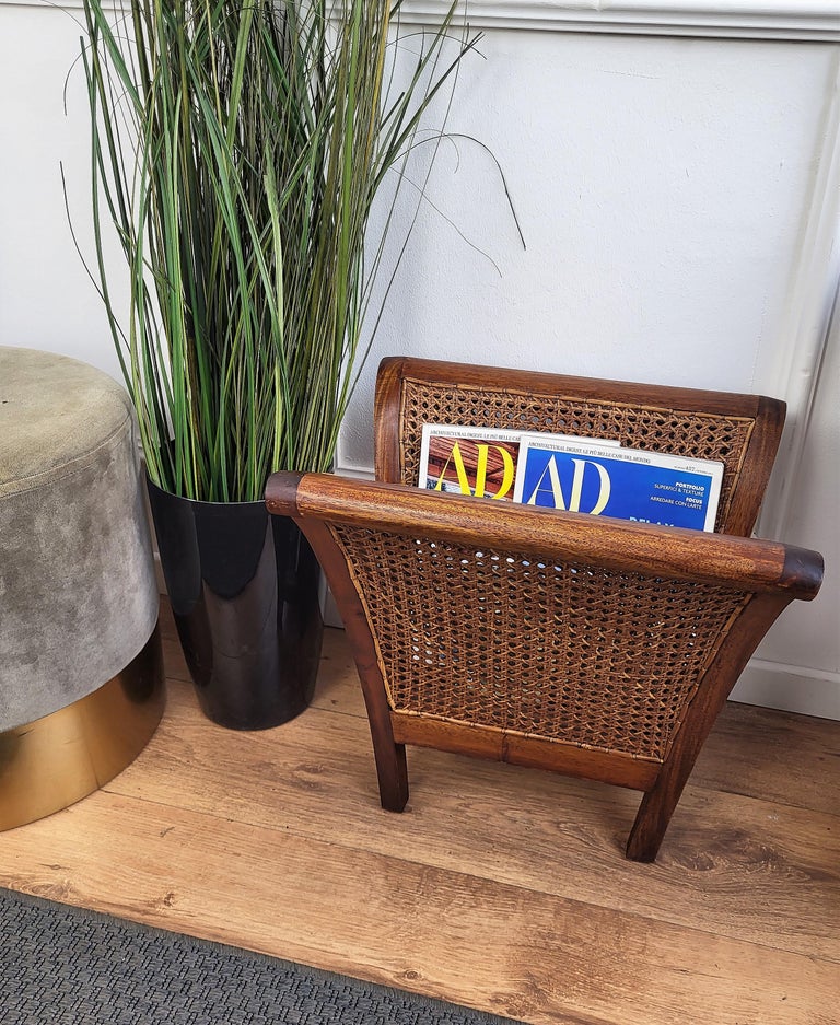 1960s Italian Mid-Century Cane Rattan and Wood Folio Stand Magazine ...