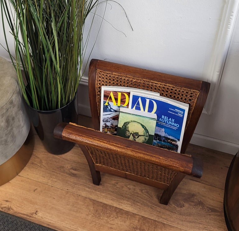 1960s Italian Mid-Century Cane Rattan and Wood Folio Stand Magazine ...