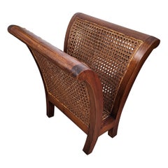 1960s Italian Mid-Century Cane Rattan & Wood Folio Stand Magazine Rack
