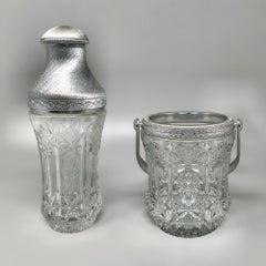 1960s Italian Mid-Century Cut Crystal & Brushed Metal Cocktail Set by Arir