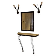 1960s Italian Mid-Century Modern Console, Mirror and Sconces Set